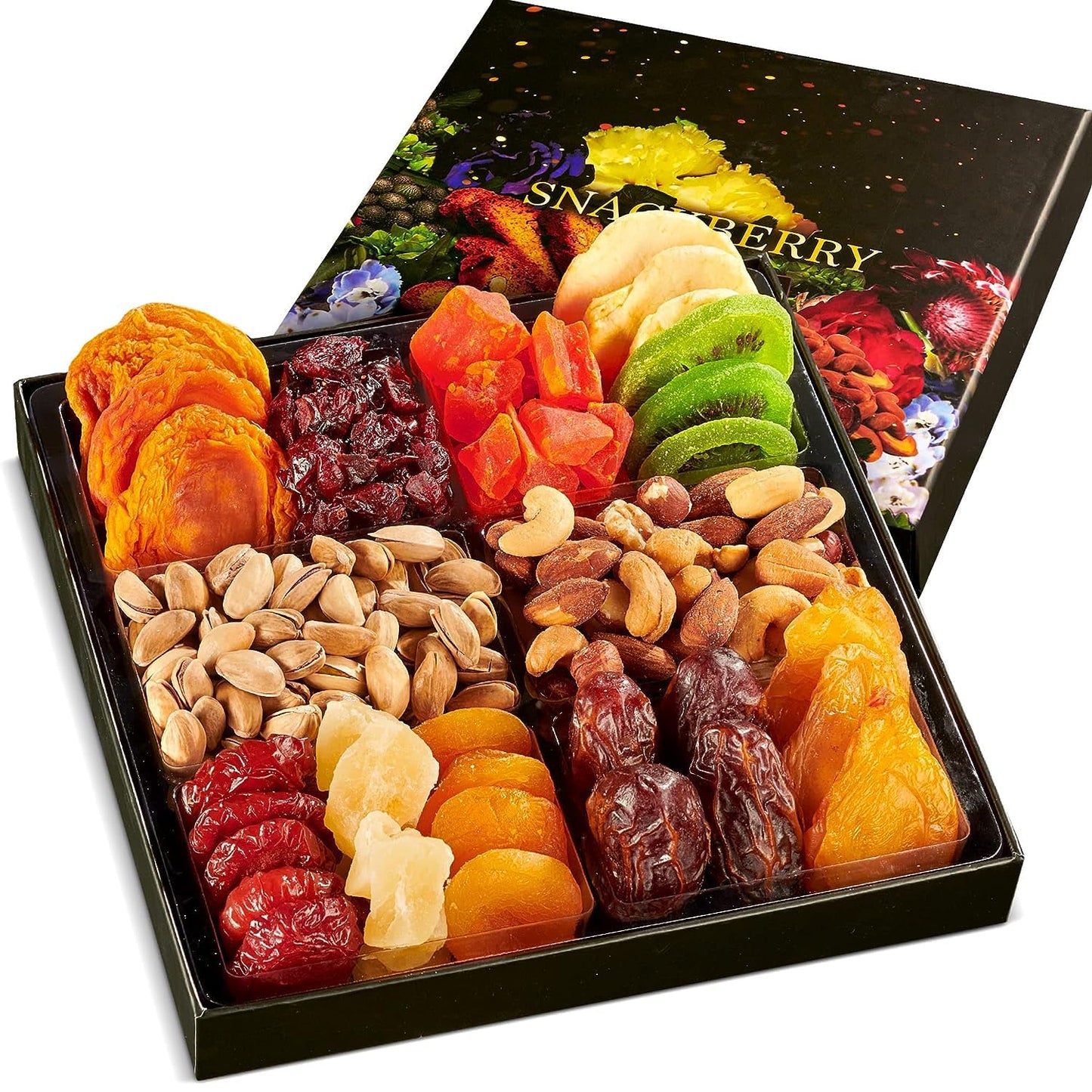 Dried Fruit & Nuts Gift Basket Arrangement Platter, Gourmet Food Snack Box, For Christmas, New Years, Birthday Care Package, Healthy Kosher - Her Him - 12 Snackberry Assortment (2-Pack)