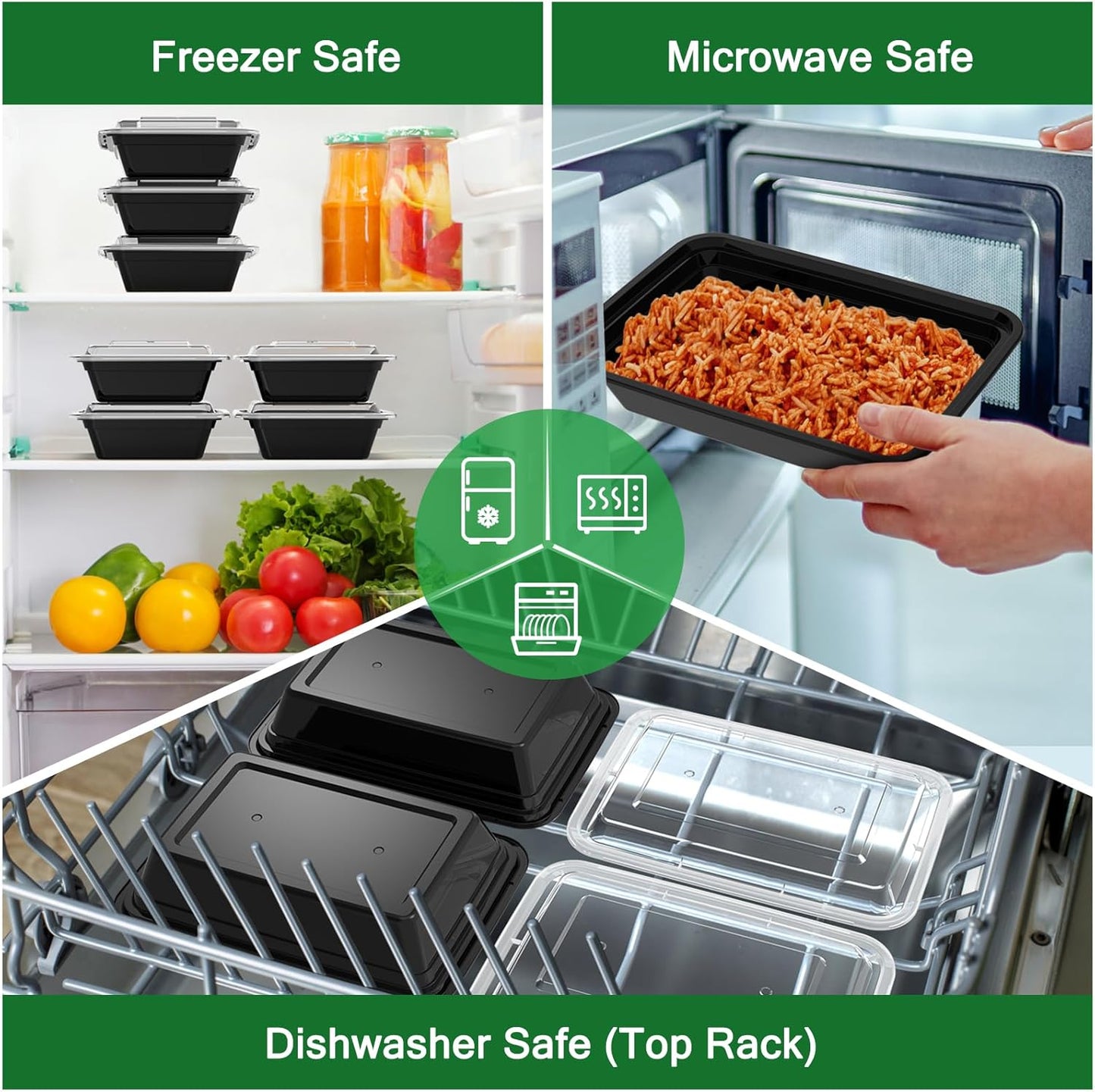 50 Pack (100-Piece) 32 oz Meal Prep Containers Reusable with Lids, Sturdy Leakproof & Food Safe, Microwave, Freezer, Dishwasher Safe Prep Containers, To Go Take Out Plastic Food Storage