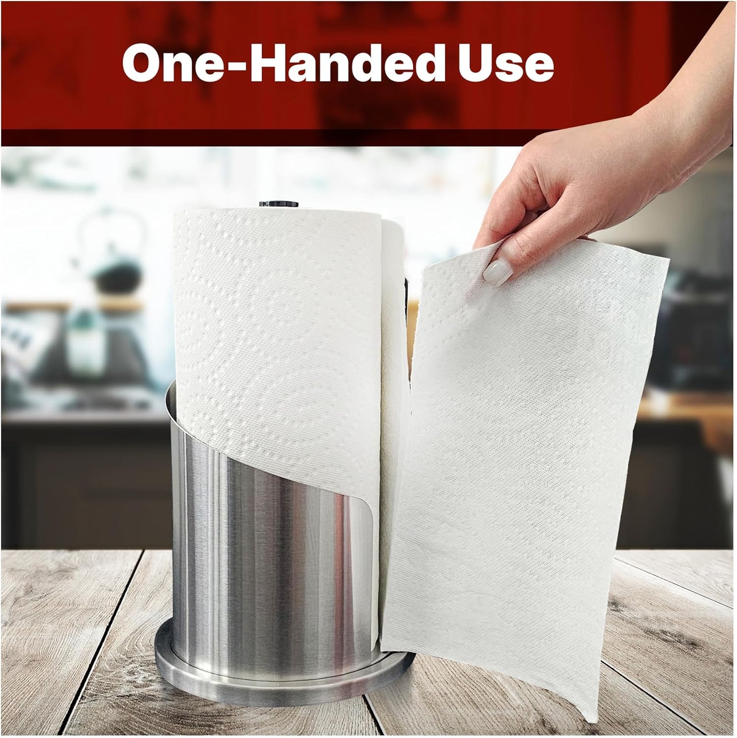 Stainless Steel Paper Towel Holder Countertop, Modern Spiral Cover Design,Keep Paper Towel Clean,Weighted Base for Stability, Freestanding Easy One-Handed Operation for Kitchen Bathroom,Silver