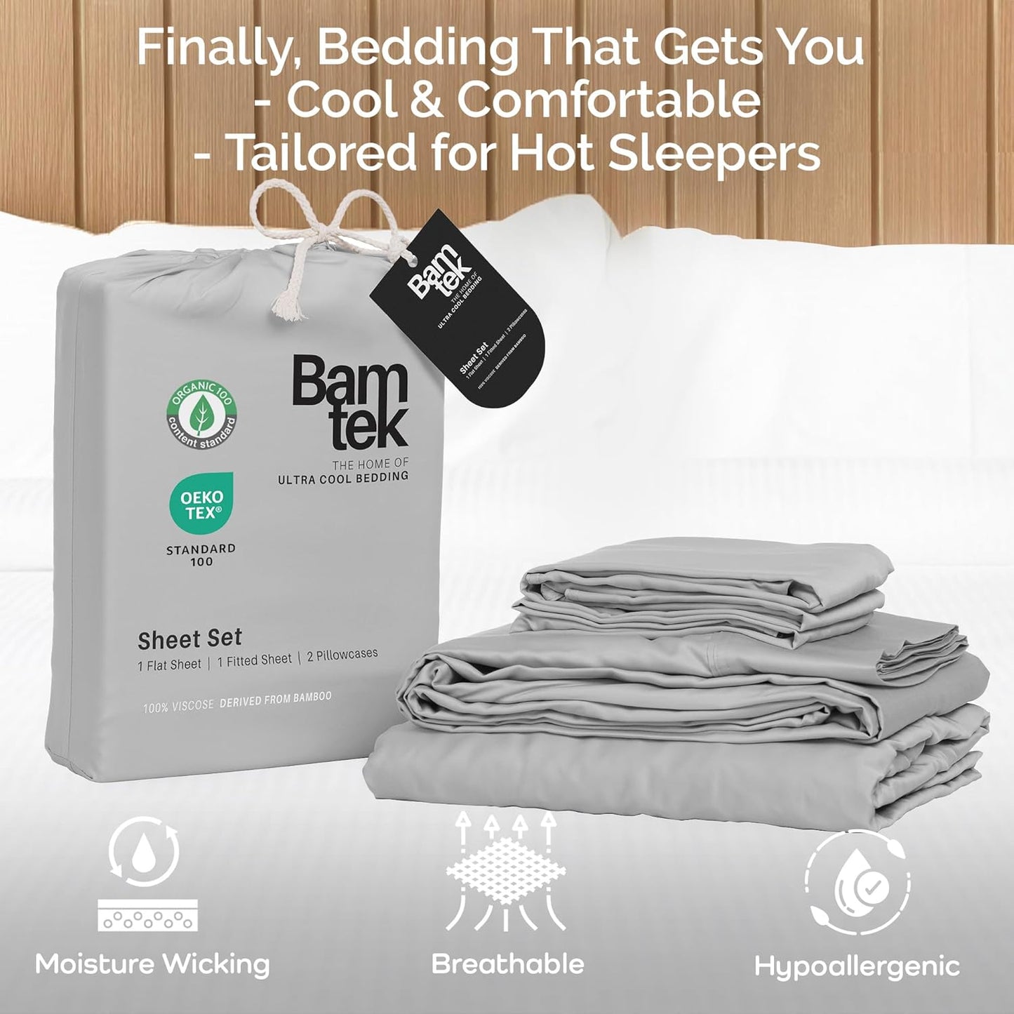 100% Viscose from Bamboo Sheets California King Size, Super Soft Bedding Set, 4PC Cooling Sheets for Hot Sleepers, Vegan Silk Moisture Wicking, Organically Grown Bedsheet, Gray Mist - 72" x 84"