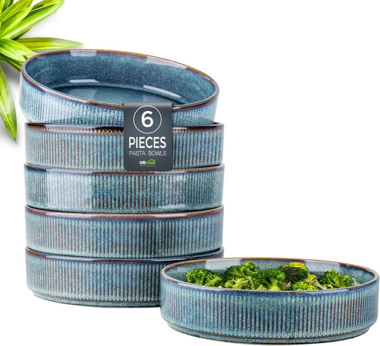 GBHOME 7.5'' Stoneware Pasta Bowls, Serving Bowls Set of 6 for Kitchen, Double Reactive Glaze Bowls for Fruit,Pasta,Salad,Oatmeal,Meal, Microwave Safe (6 pcs)