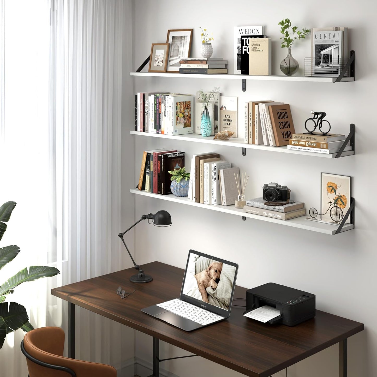 Heimlove 48 Inch Large Wall Bookshelves Set of 3, Wall Mounted Bookshelves,Heavy Duty Wooden Shelves for Living Room,Bedroom,Kitchen,Laundry Room Storage & Decor