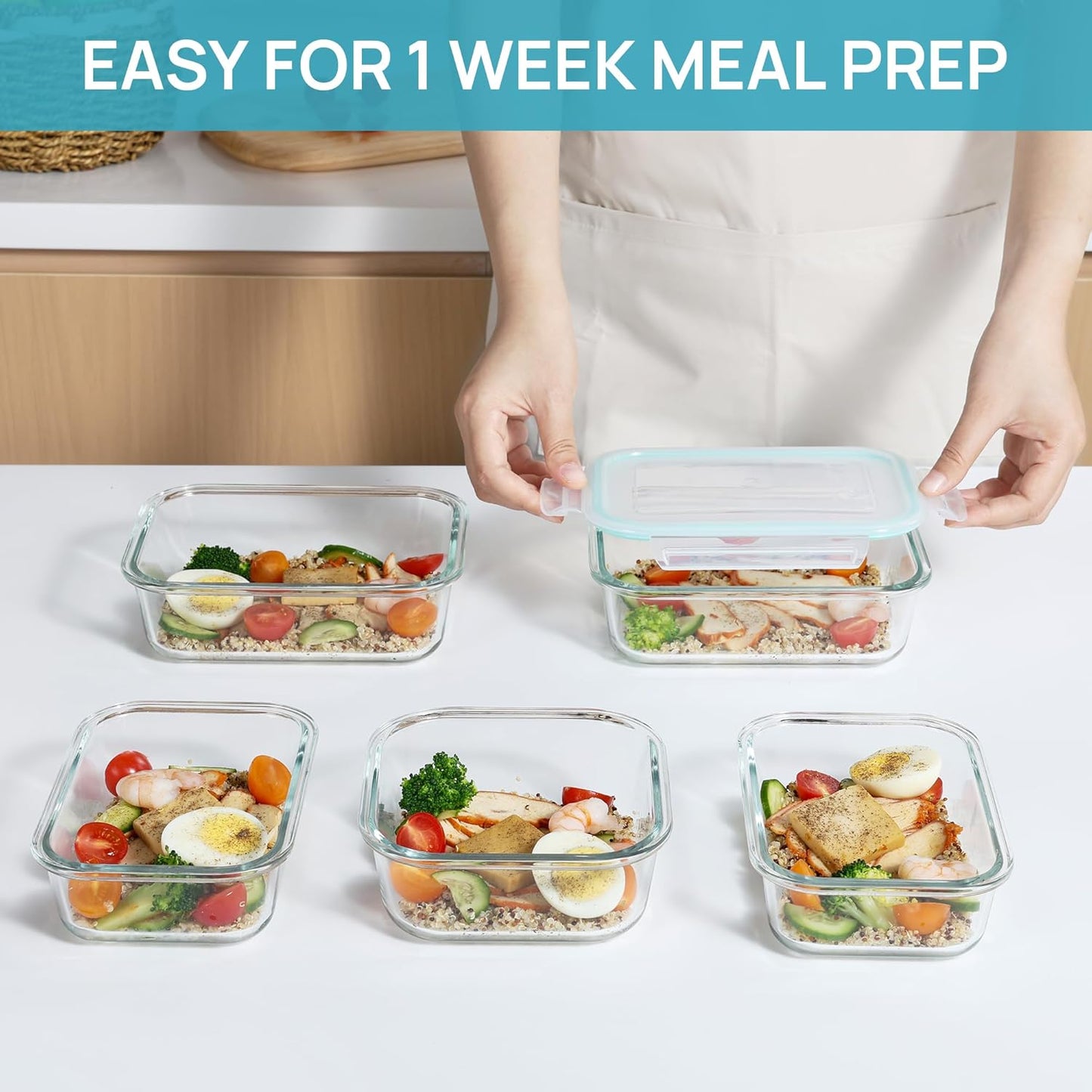 Vtopmart 8 Pack Glass Food Storage Containers with Airtight Lids, Glass Meal Prep Containers, Lunch Containers for Microwave, Oven, Freezer and Dishwasher, BPA Free