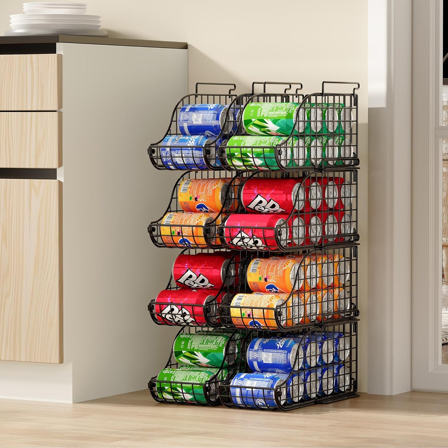 Sonyabecca 6-Pack Can Storage Organizer Pantry, Stackable Kitchen Canned Food Holder With Handles, Can Organizer For Pantry Countertop Cabinet, Beverage Drink Pop Soda Can Dispenser Patent Pending