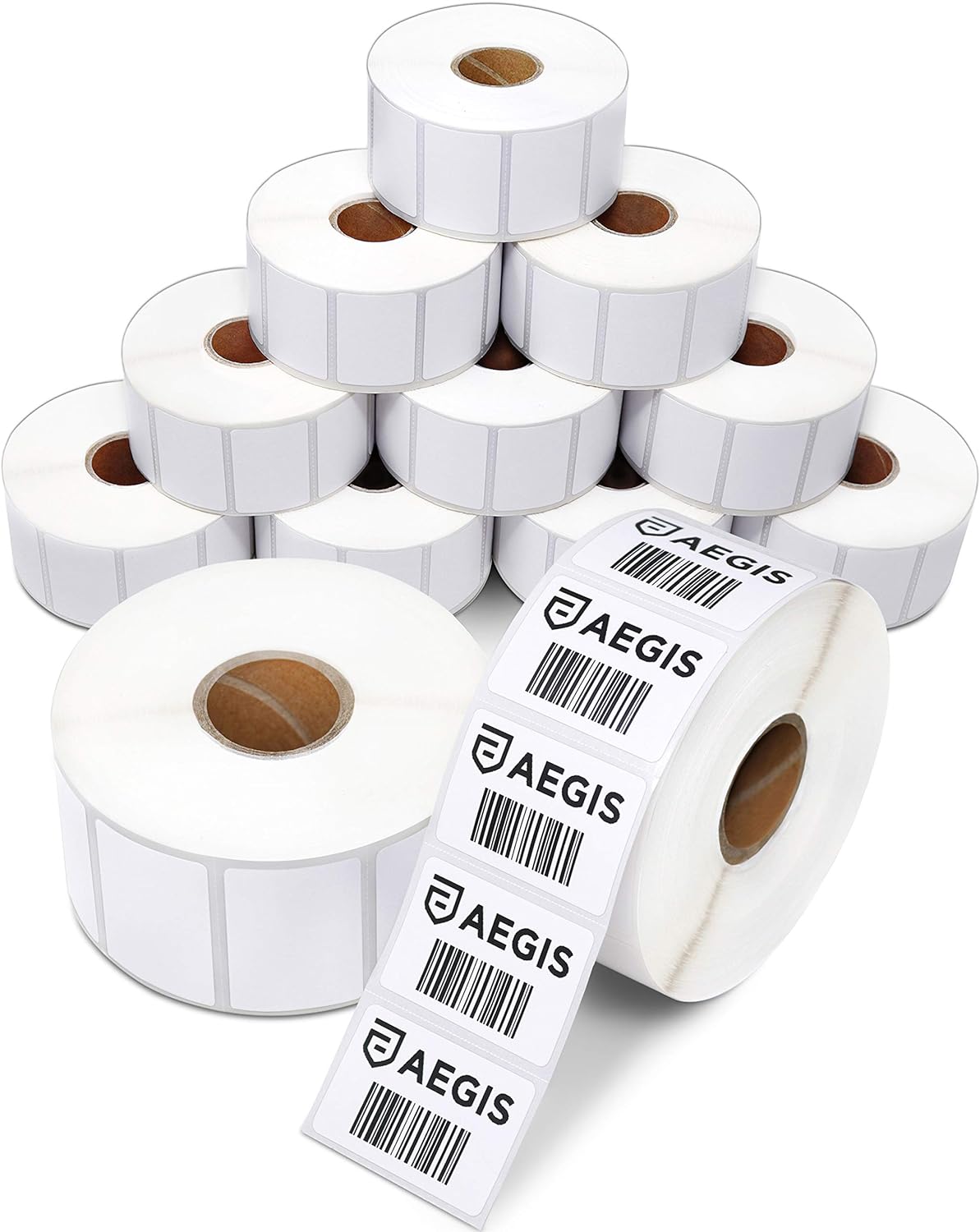 Aegis Adhesives - 1.5" X 1" Square Direct Thermal Multipurpose Labels for QR Codes, Perforated & Compatible with Zebra Desktop Printers - NOT Rollo Compatible (12 Rolls, 1300/Roll)