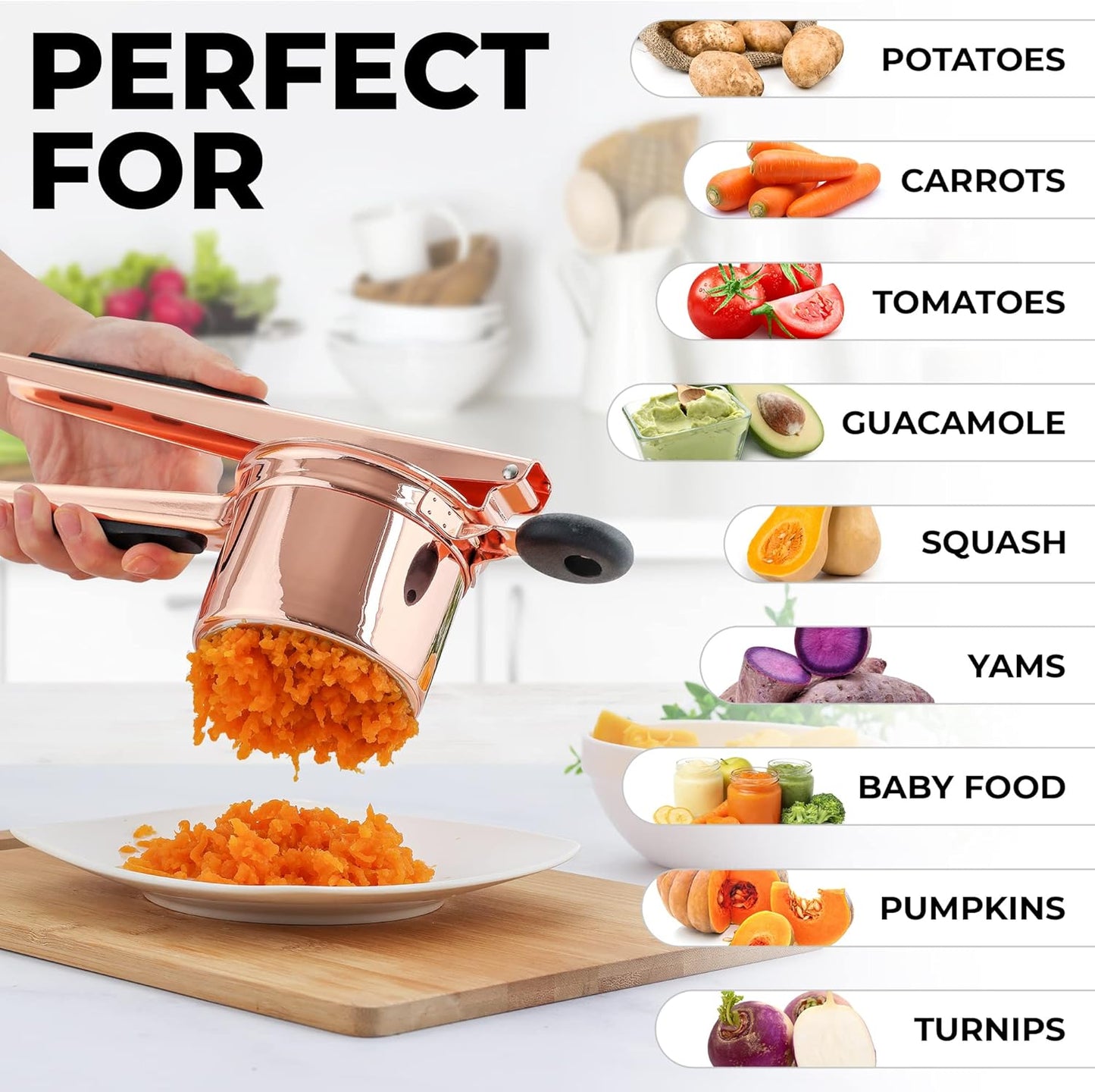 Zulay Kitchen Premium Large 15oz Potato Ricer, Heavy Duty Professional Stainless Steel Potato Masher and Ricer Kitchen Tool, Press and Mash Kitchen Gadget - Rose Gold