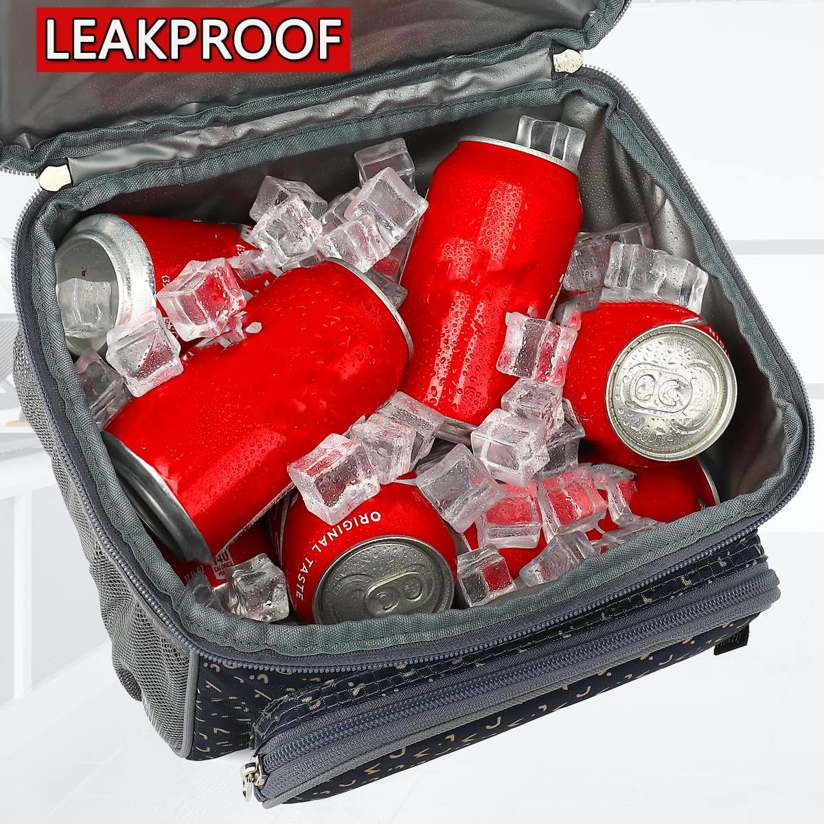 FlowFly Double Layer Cooler Insulated Lunch Bag Adult Lunch Box Large Tote Bag for Men, Women, With Adjustable Strap,Front Pocket and Dual Large Mesh Side Pockets