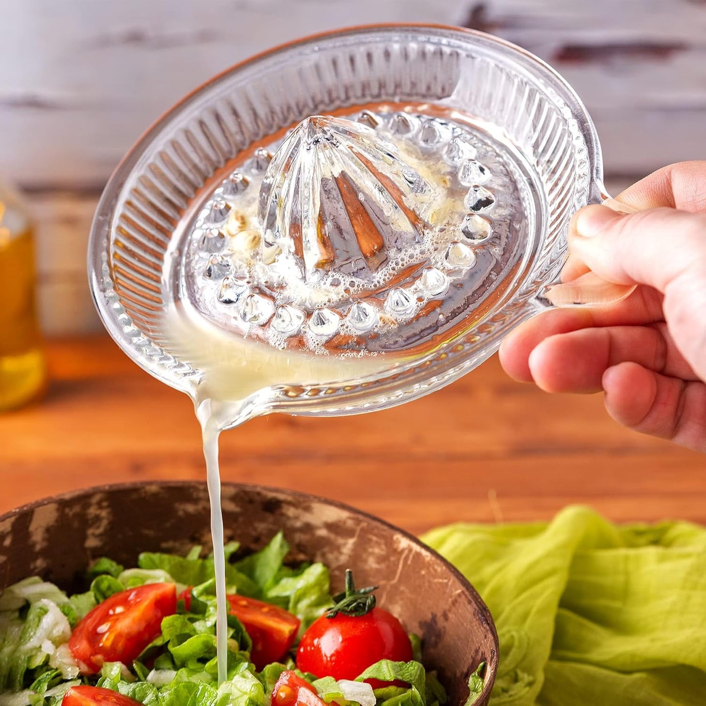 Crystalia Lemon Squeezer, Small Citrus Juicer, Extractor Manual Hand with Handle and Pour Spout, Lead-Free Heavyweight Crystal Clear Glass