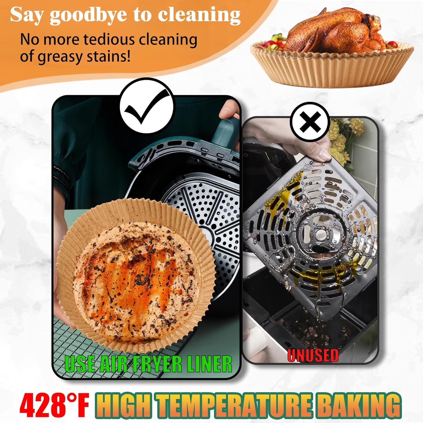 Air Fryer Disposable Paper Liners for Ninja AF101, 125 Pcs Round Parchment Cooking Liner for Airfryer, Microwave Oven, Frying Pan, 6.3 Inch Oil-proof Filters Sheets for 2 3 4 4.5 Qt Baking Basket