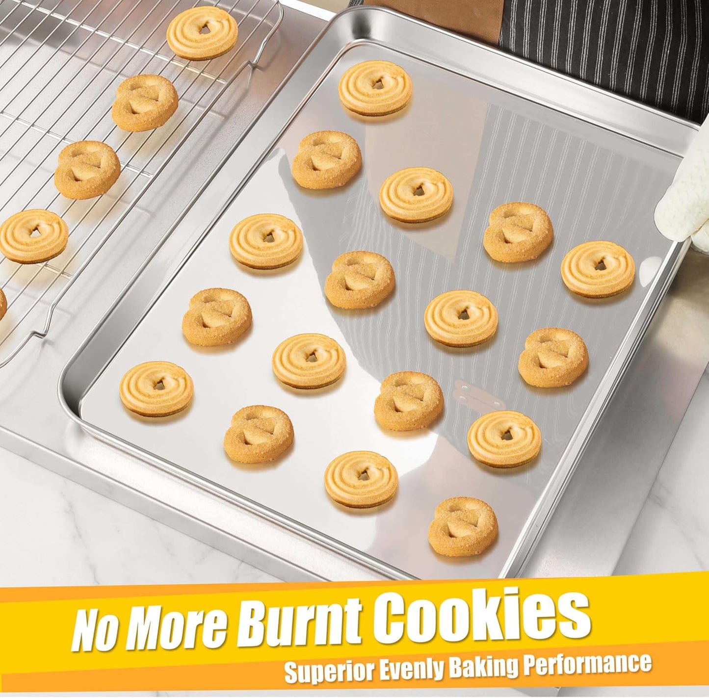 Homikit 1 Pack Baking Sheet, 18 x 13 Inches Stainless Steel Large Cookie Pan, Heavy Duty Metal Half Sheet Tray for Oven Baking Roasting Cooking, Rustproof & Nonstick, Dishwasher Safe