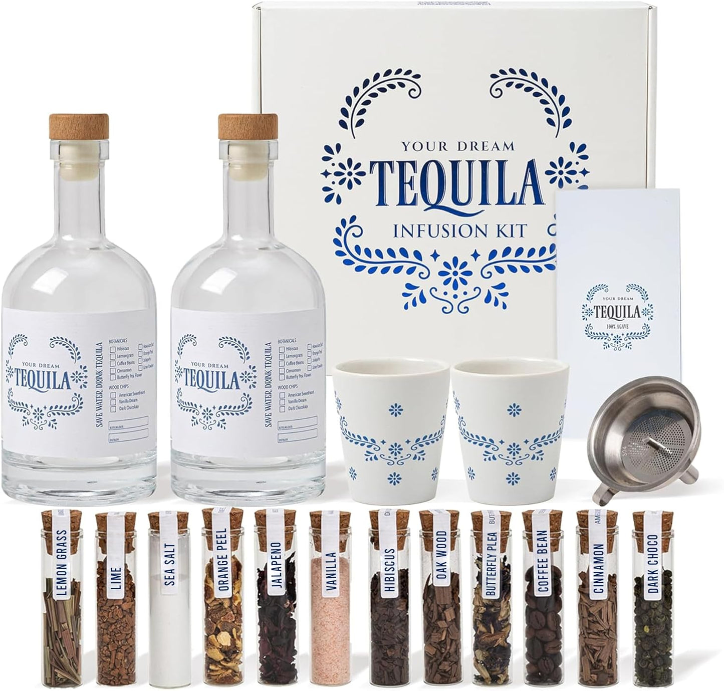 Tequila Gifts for Men – Tequila Making Kit - Bourbon Old Fashioned Infusion kit - Includes Bottles, Wood Chips, Botanicals – Perfect for Men & Women – Lover Gifts (No Alcohol Included)