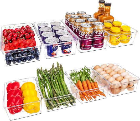 HOMER Clear Plastic Refrigerator Organizer Bins, 8 Pieces Refrigerator Organizers, Pantry Storage Bins, Perfect for Fridge Organizer, Kitchen Storage, and Cabin Organizer