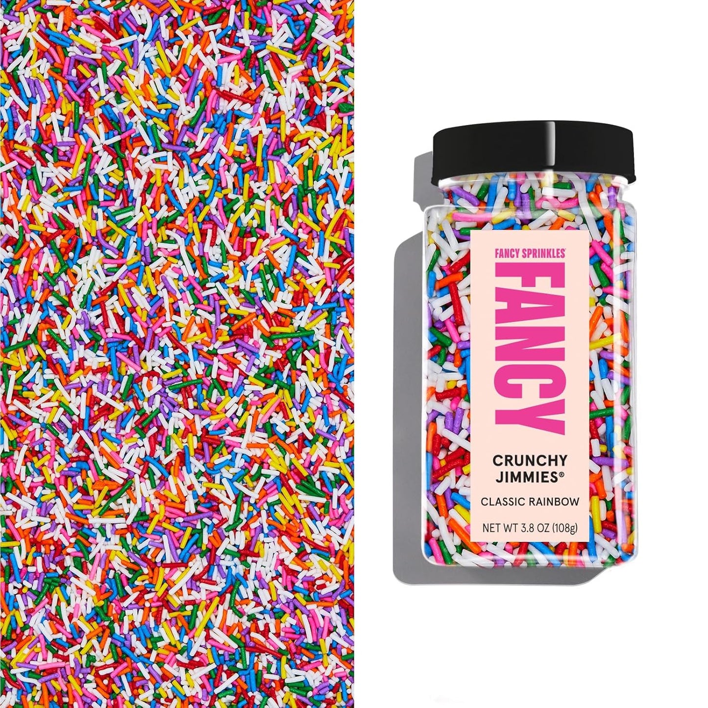 Fancy Sprinkles Classic Rainbow Crunchy Jimmies, Real Sugar, For Ice Cream, Cookies, Cakes, Cupcakes, Dessert Decorating, Original, Mulit-Colored, Rainbow Sprinkles (0.5c)