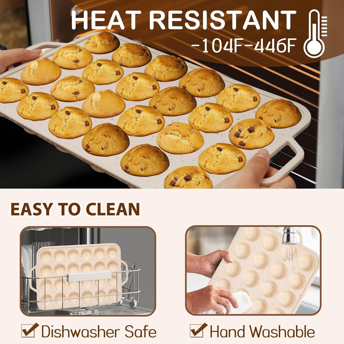 Silicone Mini Muffin Pan, 24 Cups Muffin Tin Baking Mold With Reinforced Stainless Steel Frame Inside, Nonstick Bakeware Cupcake Pan BPA Free, 2PCS