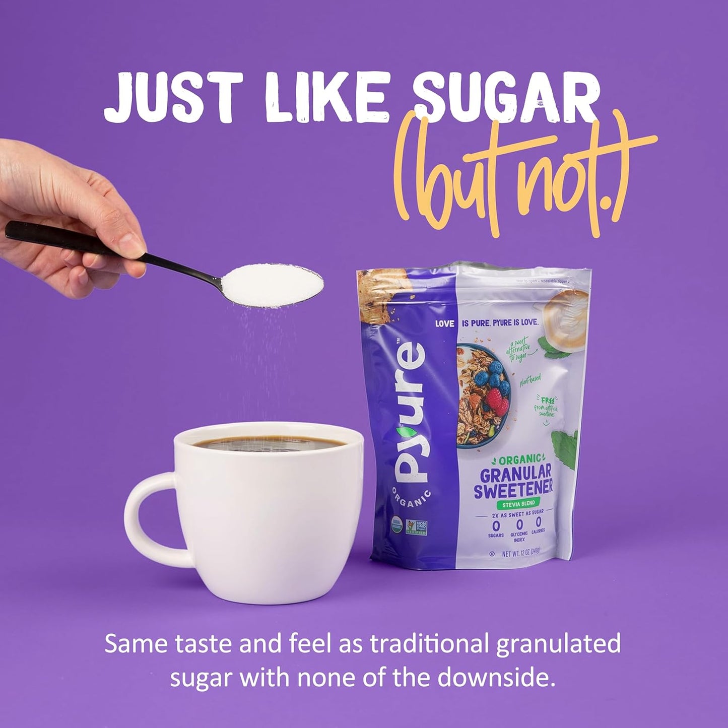 Pyure Organic Stevia Blend | Granulated All-Purpose - White Sugar Substitute | Zero Carb, Zero Sugar, Zero Calorie | Plant-Based Stevia Sweetener for Keto Friendly Food | 12 oz (Pack of 4)