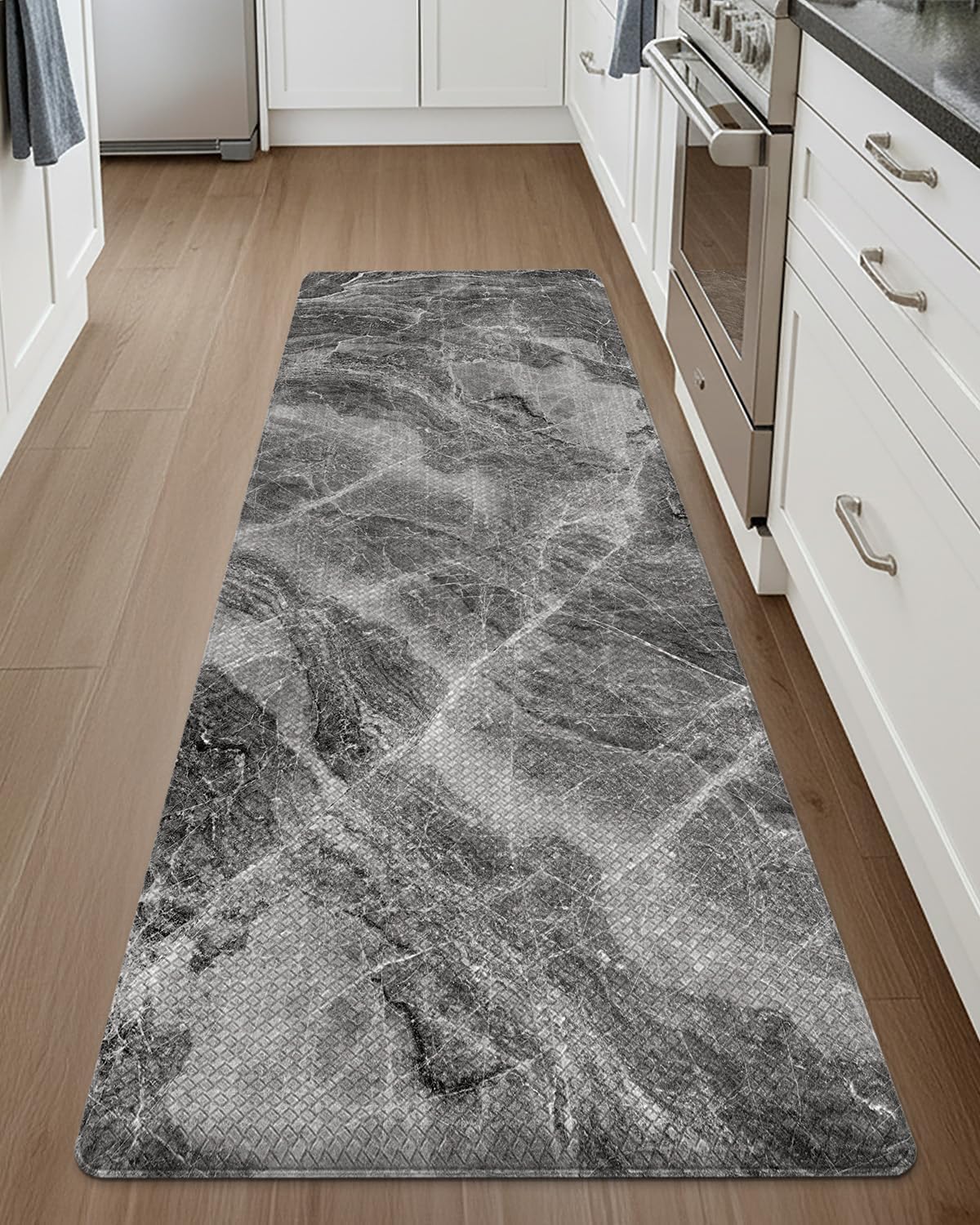DEXI Kitchen Floor Mats Cushioned Anti Fatigue, 23x59 Large Wide Standing Comfort Runner Rug Waterproof, Marble Memory Foam Padded for Front Sink Laundry, Dark Grey