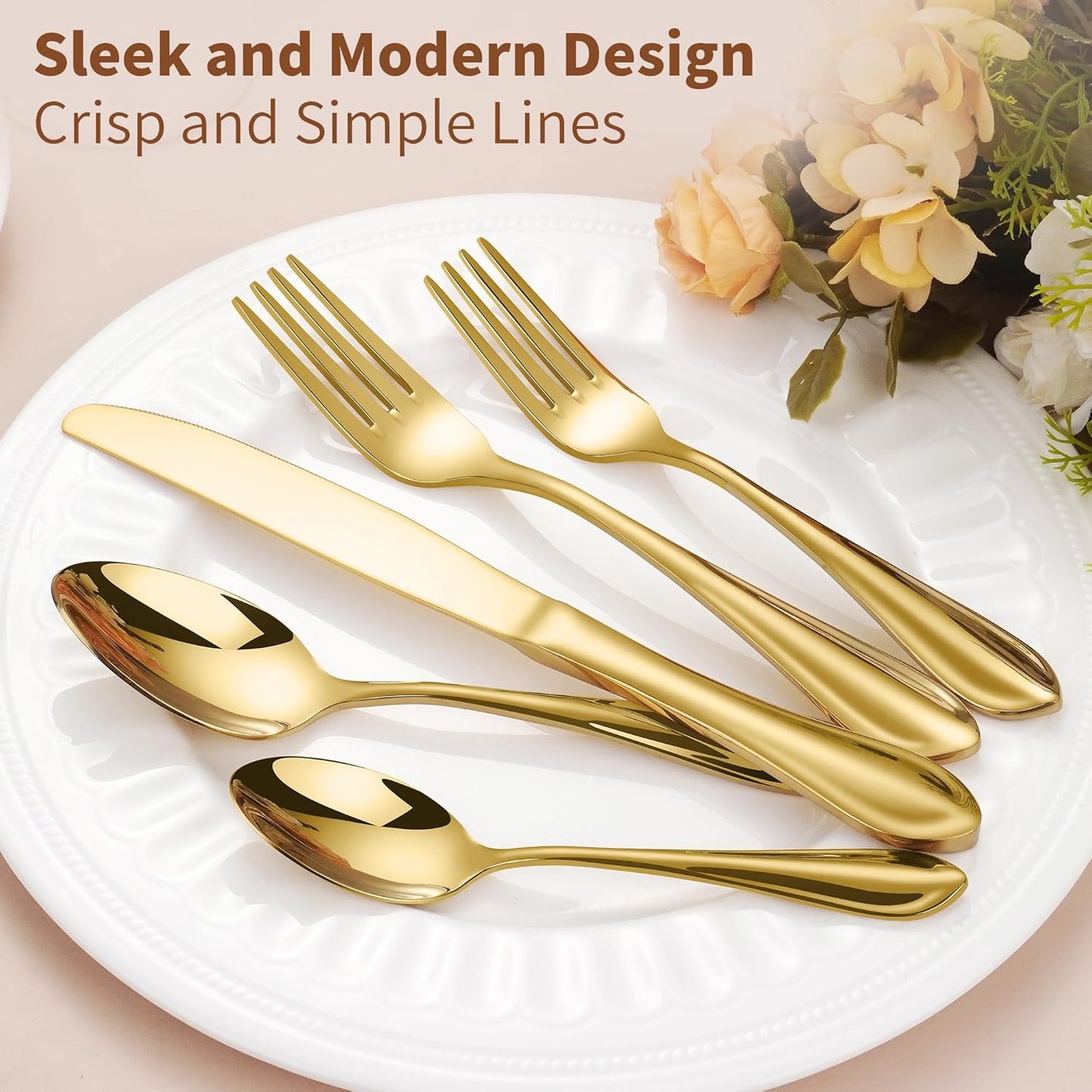 Gold Silverware Set for 8, 40-Pieces Heavy Duty Silverware, 18/10 Stainless Steel Flatware, Dishwasher Safe, Ideal for Gift