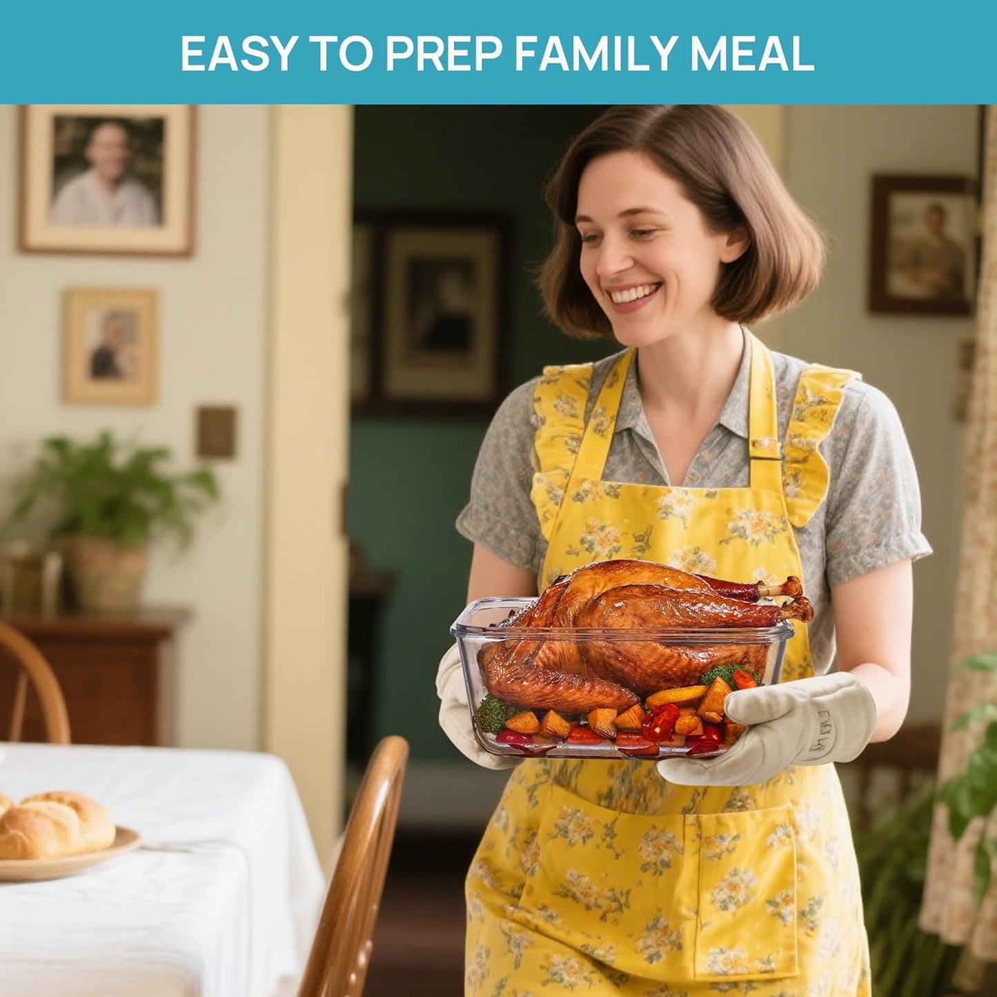 Vtopmart 122oz+50oz Large Glass Food Storage Containers with Airtight Lids, Big Glass Containers for Roasting Chicken, Baking Casseroles, Food Storage, Meal Prep, Fruits, Thanksgiving Meals, BPA-Free