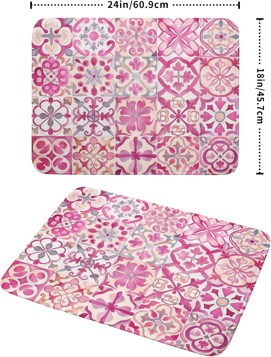 Pink Mexican Tiles Dish Drying Mat Absorbent Microfiber Dish Drying Pad for Kitchen Multi-use Large