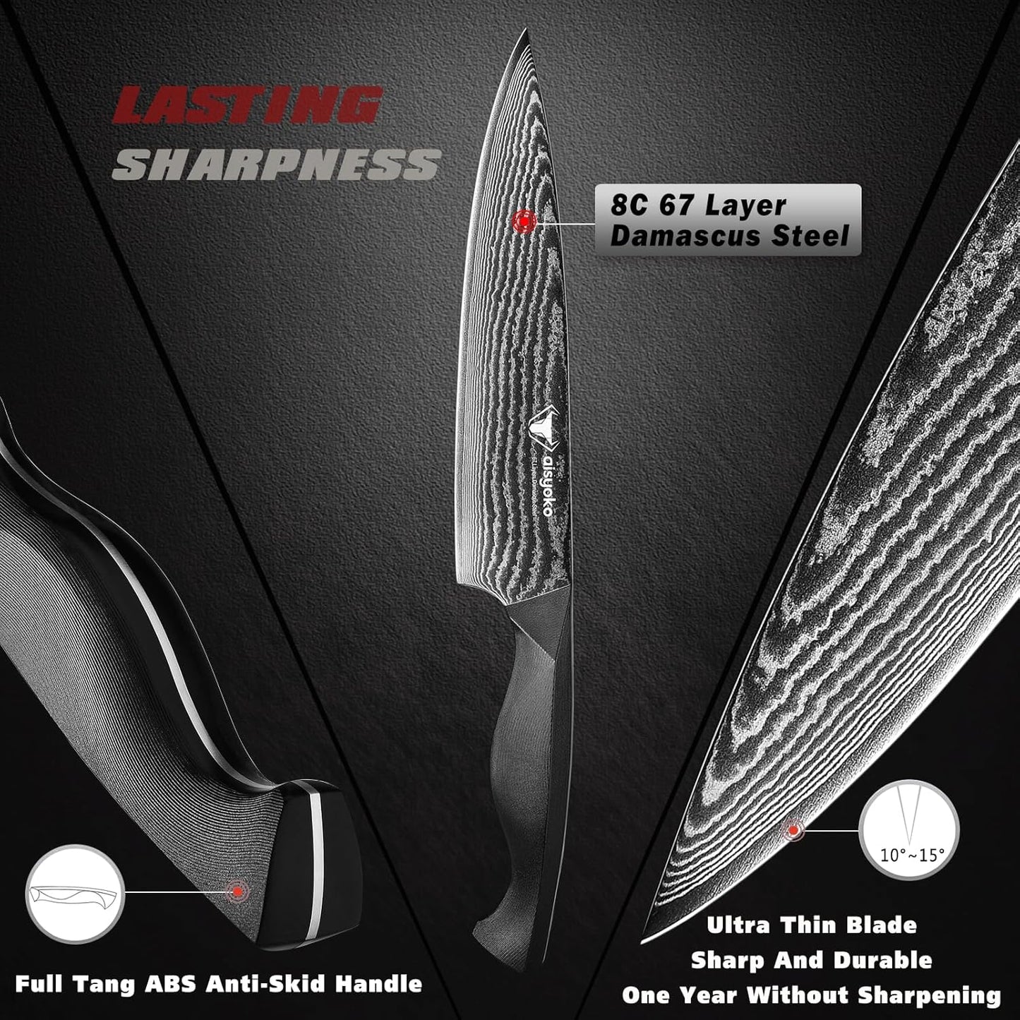 Professional Chef Knife 8 "Damascus Kitchen Knife 8C High carbon stainless steel Super sharp,Ergonomic Full Tang ABS Anti-Skid Handle utility knife Japanese Cooking Knife with Luxury Gift Box