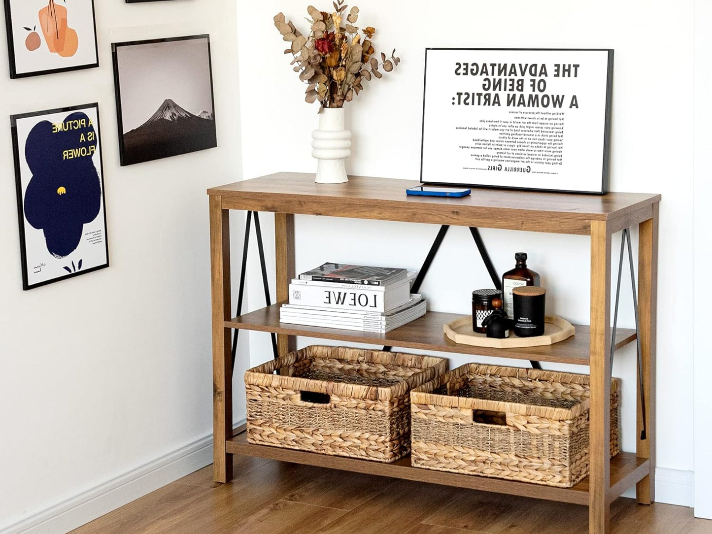 StorageWorks Jumbo Rectangular Wicker Basket, Water Hyacinth and Seagrass Storage Basket with Built-in Handles, 1 Pack