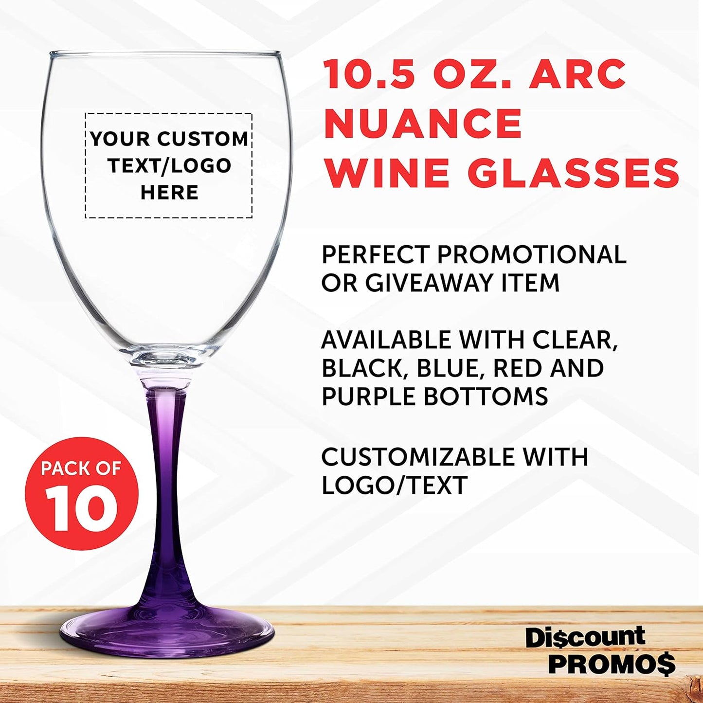 Custom Nuance Wine Glasses by ARC 10.5 oz. Set of 10, Personalized Bulk Pack - Restaurant Glassware, Perfect for Red Wine, White Wine, Cocktails - Purple