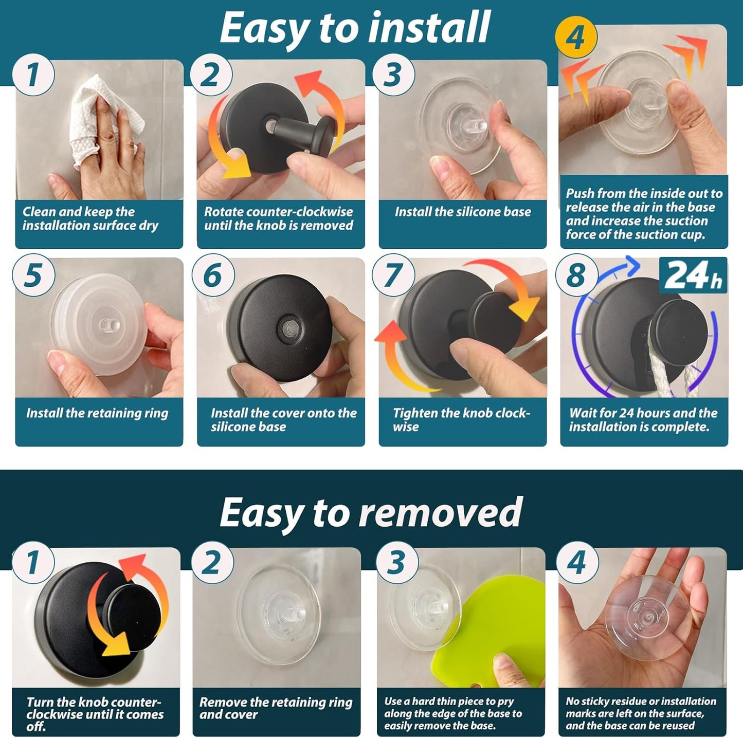 Suction Cup Hooks for Shower, 2 PCS No-Drill Towel Holder for Bathrooms Wall, Glass Door, Mirror, Tiles, Kitchen, Hold Robe & Wreath, Hanging up to 15 lbs – Waterproof & Rustproof, Matte-Black