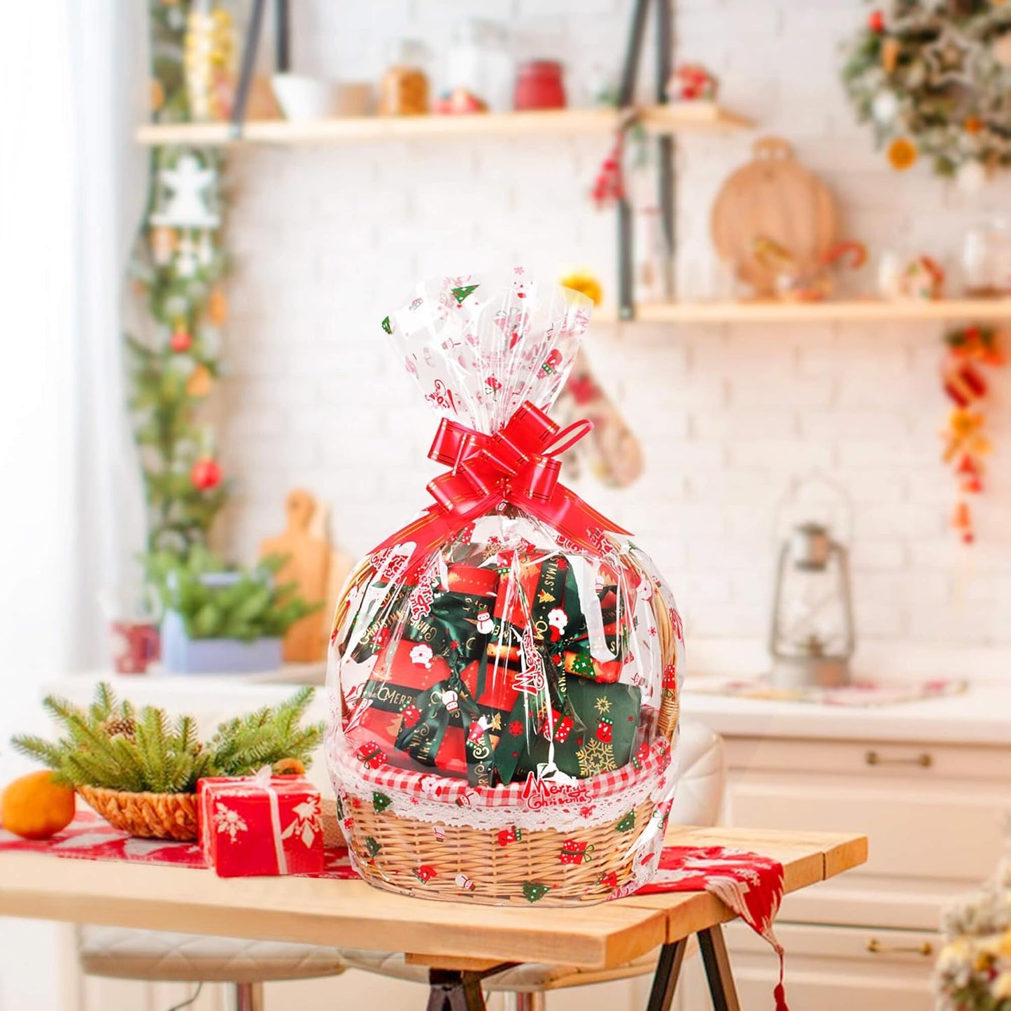 100 ft Christmas Cellophane Wrap Roll - 3 Mil Thick, Folds into 17.5" for Gift Baskets, Arts & Crafts