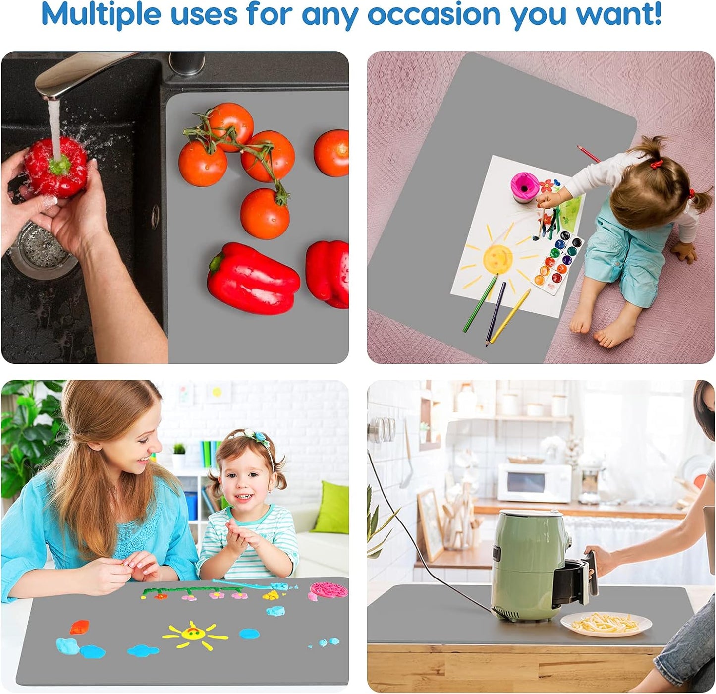 AECHY Extra Large Silicone Mat 35.3"x23.5"x0.08", Multipurpose Silicone Mat Thick Heat Resistant Mat Shipped Rolled Up Kitchen Counter Mat Waterproof Silicone Mats for Kitchen Counter Dark Gray