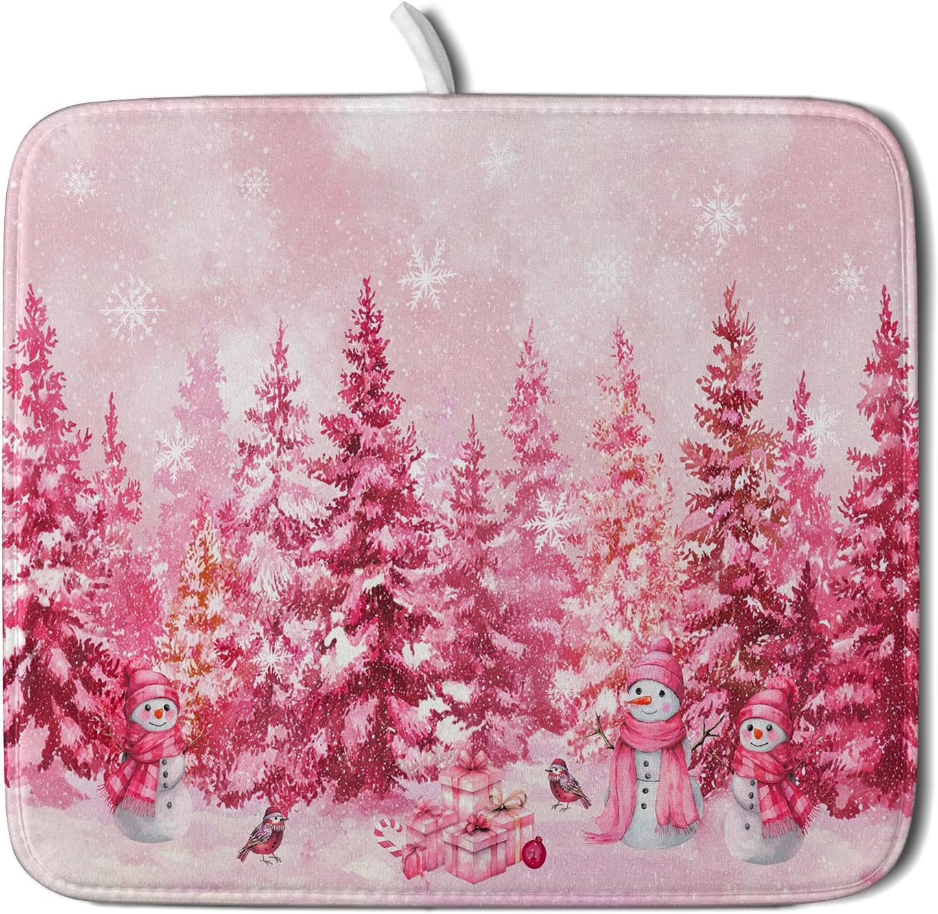Pink Winter Dish Drying Mat Forest Washable Drying Matt Kitchen Counter Absorbent Coffee Mat for Women