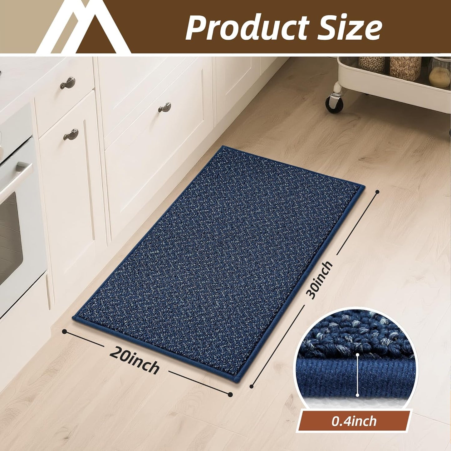 COSY HOMEER Kitchen Rugs 20"x32" Non-Slip Kitchen Mats for Floor Absorbent Stain Resistant Kitchen Floor Mat Machine Washable Rugs for Kitchen,Hallway,Sink,Navy Blue