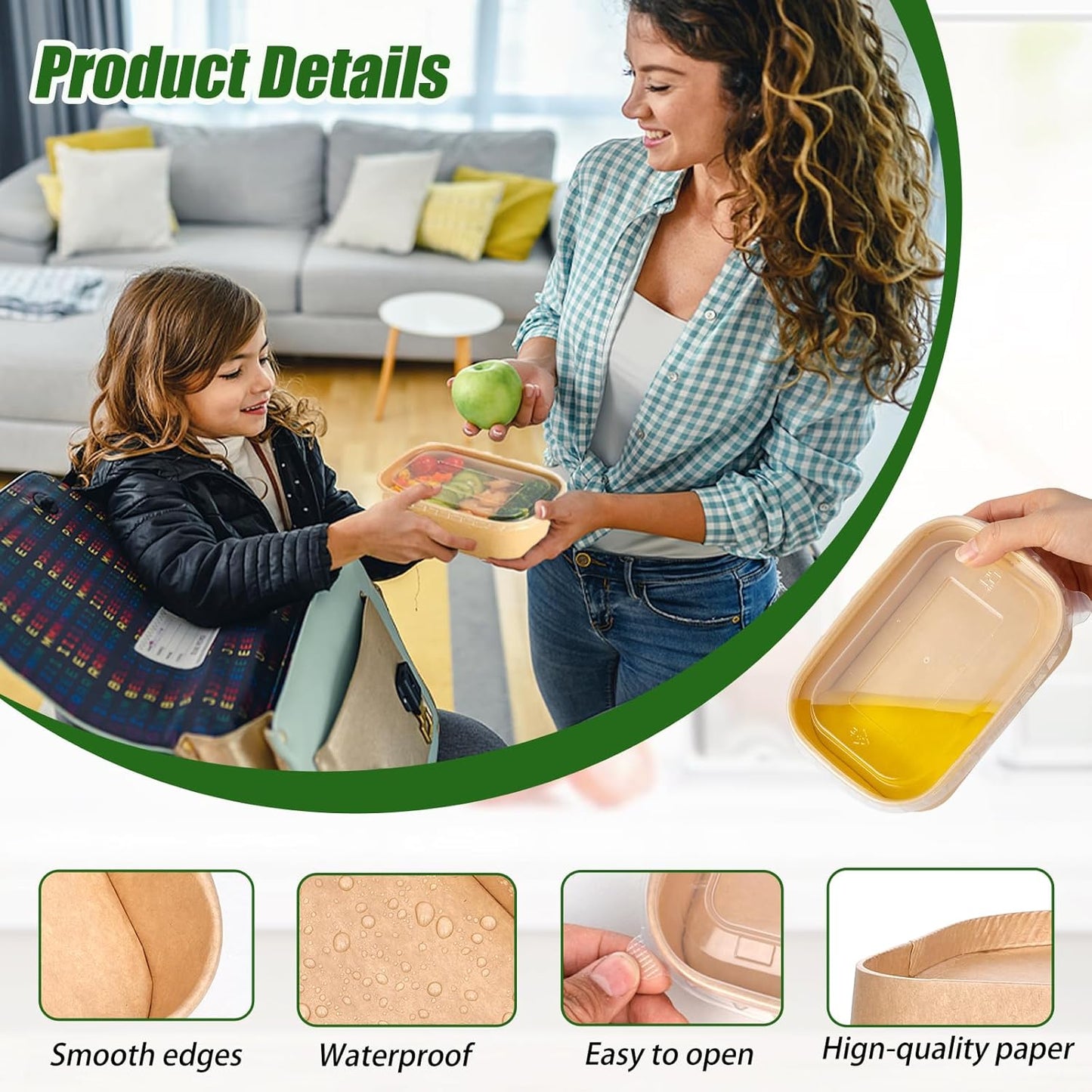 DI QIU REN 50-Pack 29oz Disposable Kraft Paper Bowls【with Lids and Forks】, Meal Prep Containers Disposable Large Paper Bowls Leakproof Take Out To Go Food Containers, Microwave Safe for Hot/Cold Food