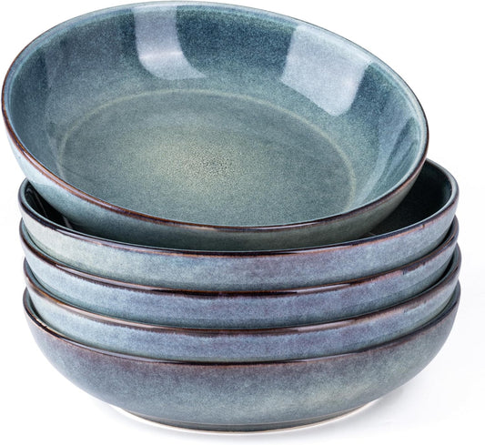AmorArc 8.5'' Large Ceramic Pasta Bowls Set, 36oz Stoneware Bowls Set of 6 for Kitchen, Reavtive Glaze Bowls-Microwave,Dishwasher Safe for Pasta,Salad,Oatmeal-Ceylon Blue
