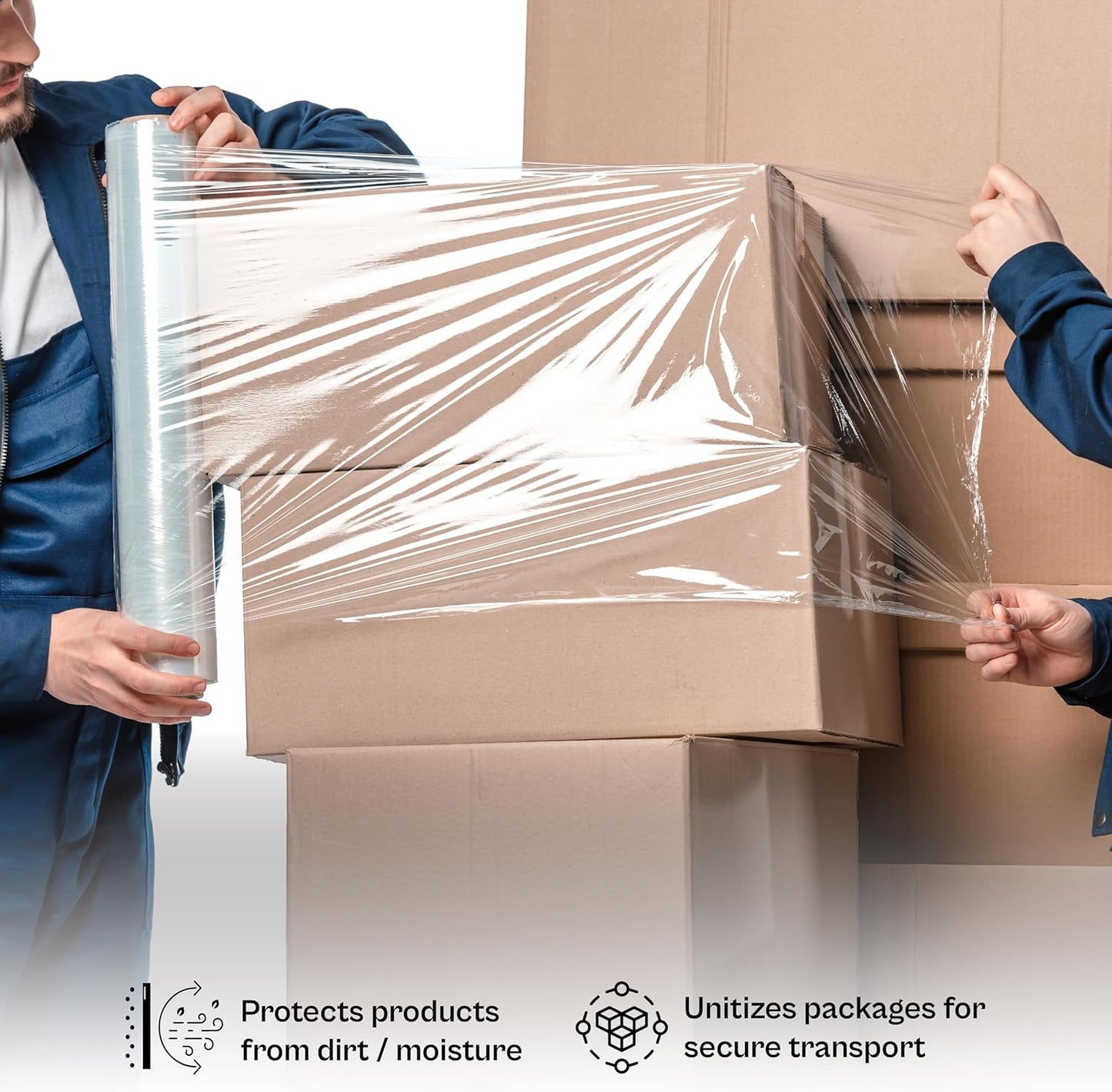 PSBM Stretch Wrap, 4 Pack, 12 Inch x 2000 Feet, 60 Gauge, Clear Plastic Cling, Cast Hand Stretch Film Rolls for Packaging Moving Packing Pallets