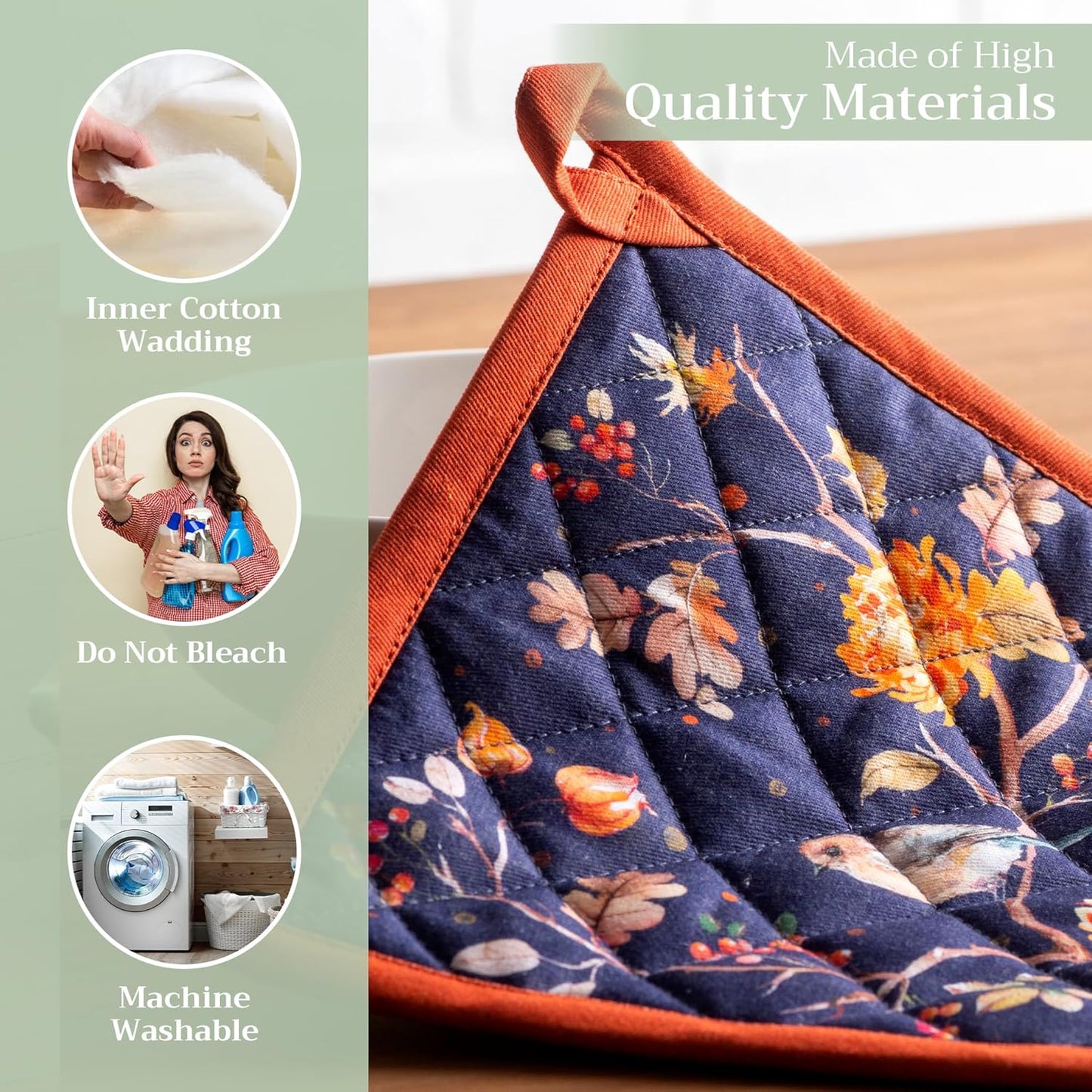 Maison d' Hermine Pot Holders Set 100% Cotton Heat Resistant Potholders 8" x 8" Hot Pads with Loop BBQ, Cooking, Baking, Grilling, Kitchen, Handling Hot Pans (Pack of 2, Kelim - Infinity)