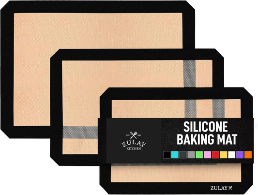 Zulay Kitchen Silicone Baking Mat Sheet Set - Reusable Baking Mat Nonstick - Half Sheet Baking Mat For Oven (Black, 3 Pack)