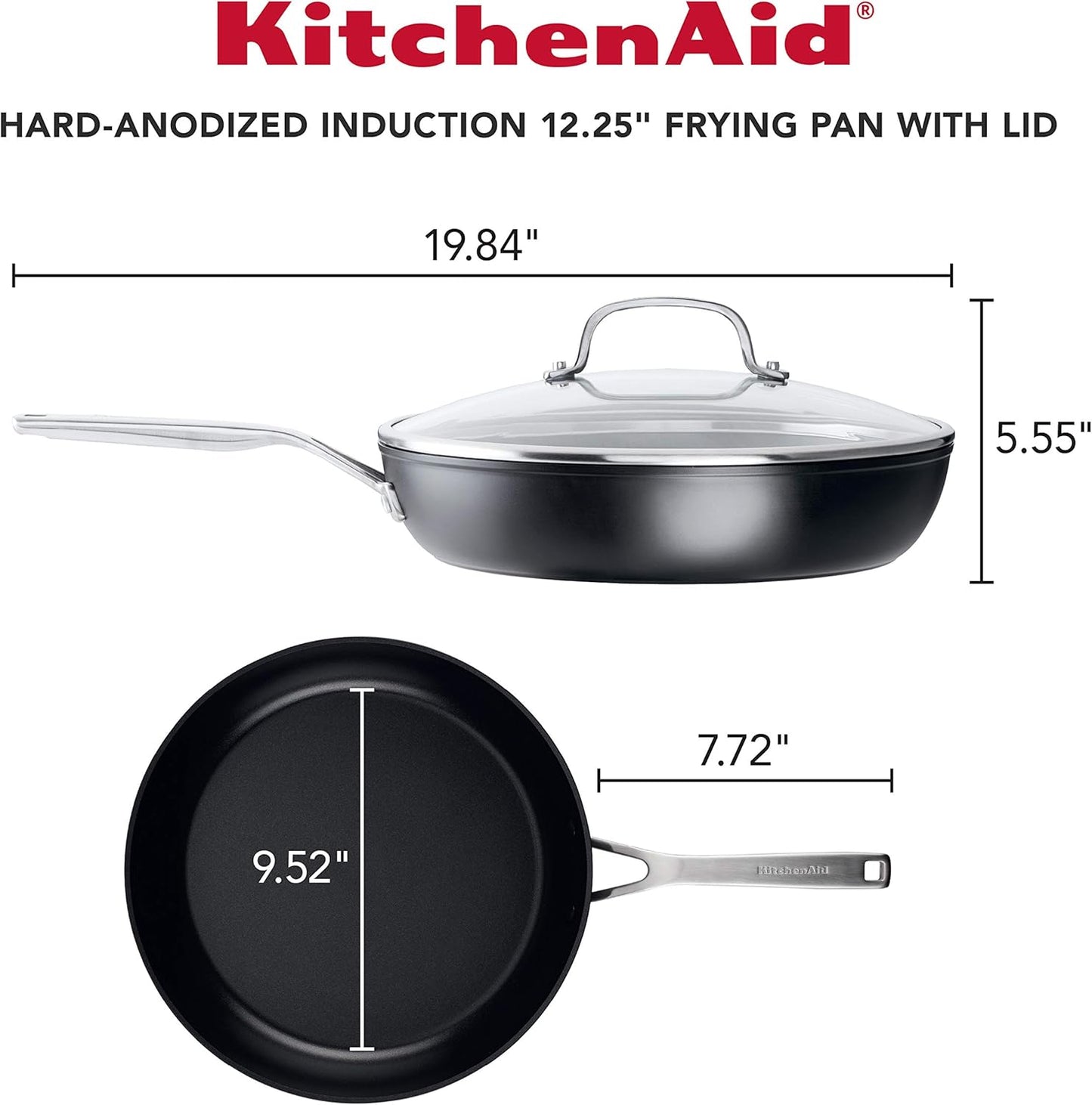 KitchenAid Hard Anodized Induction Nonstick Fry Pan/Skillet with Lid, 12.25 Inch, Matte Black