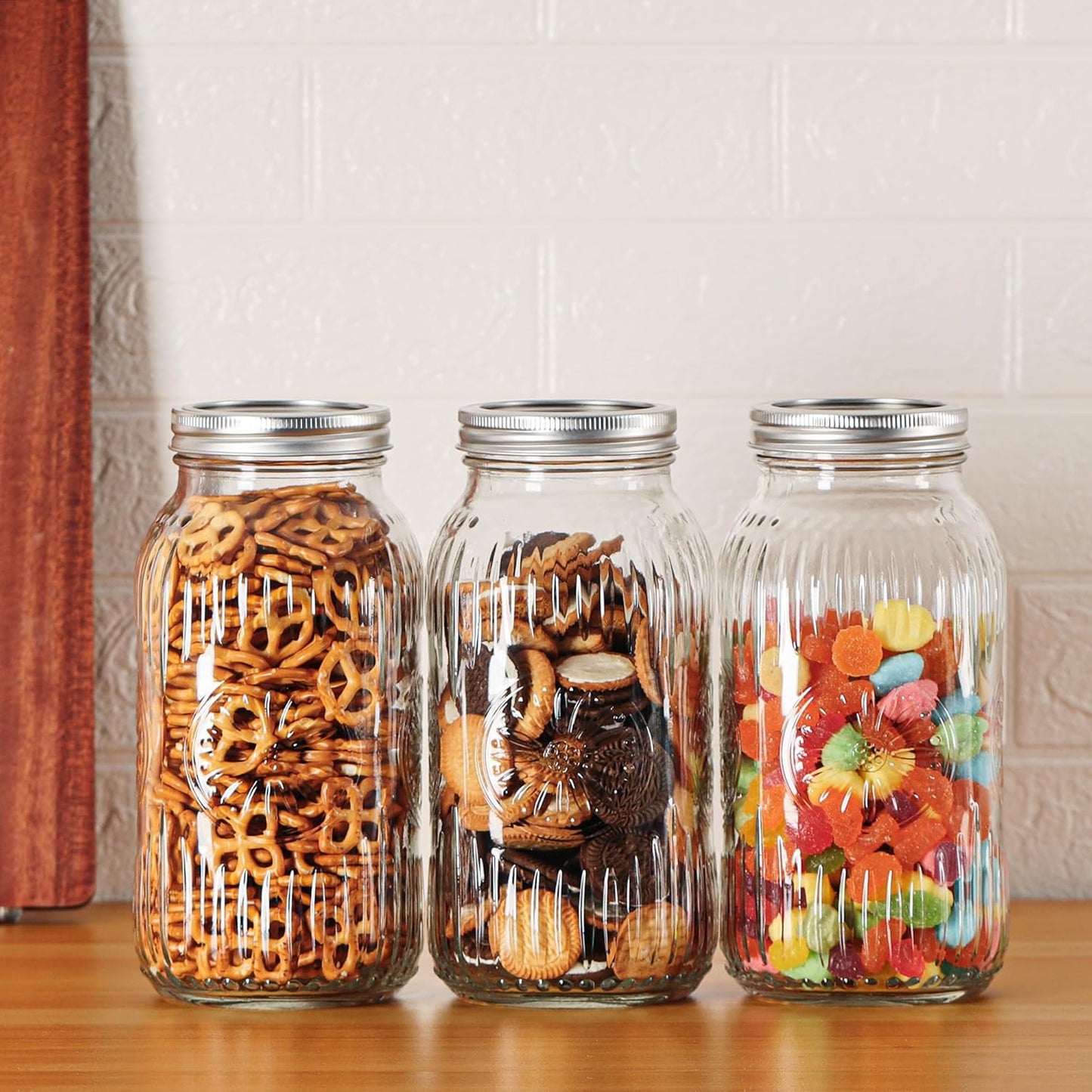 3 Pack Wide Mouth Mason Jars 64 oz - Large Half Gallon Glass Mason Jars with Airtight Lids and Bands for Pickling, Canning, Fermenting and Food Storage, Microwave & Dishwasher Safe