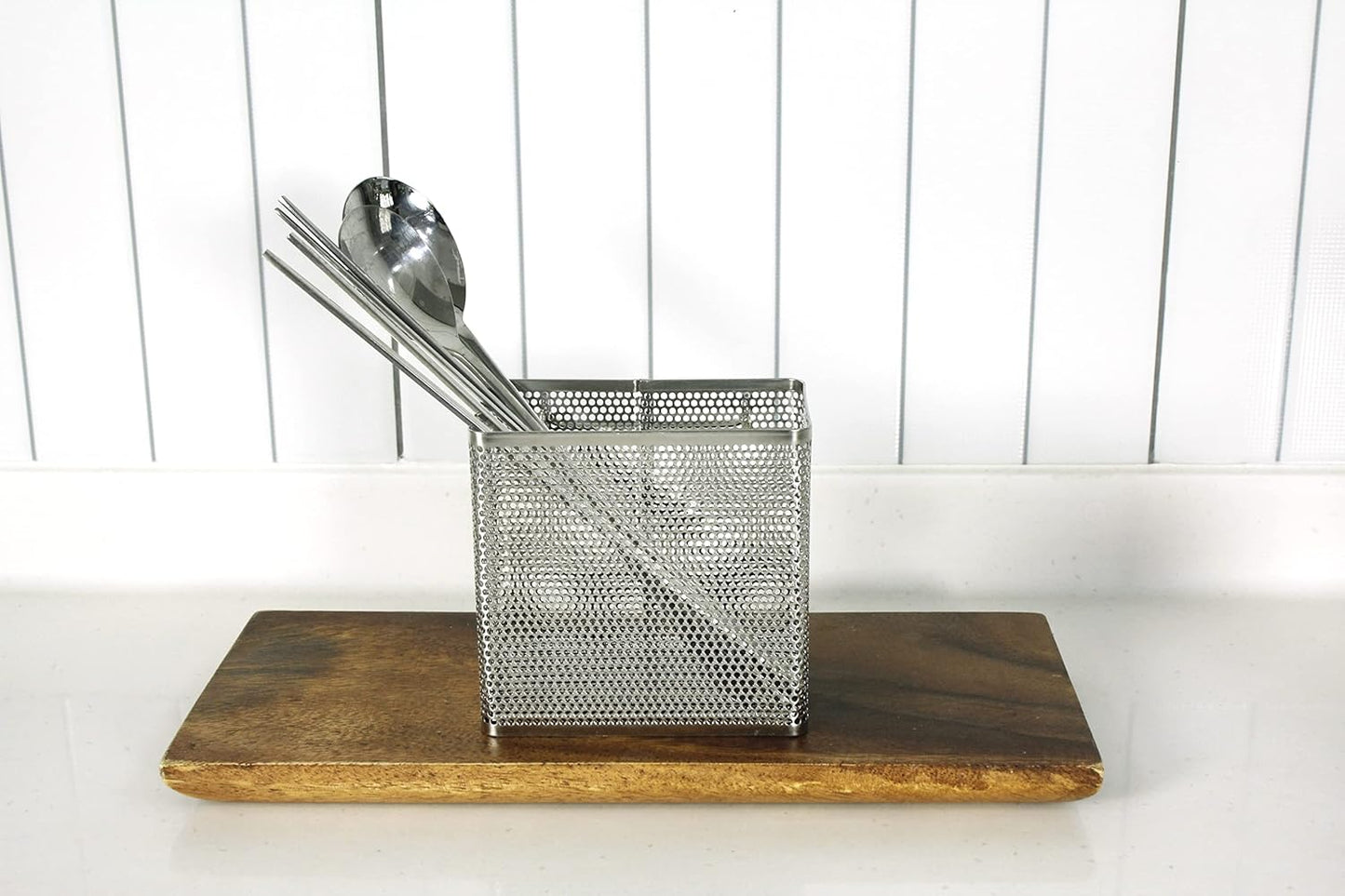 LENITH Kitchen Utensil Chopsticks Perforated Holder with Hooks - 304 Stainless Steel Storage for Organizer Dishwasher Safe (Small Rectangle)