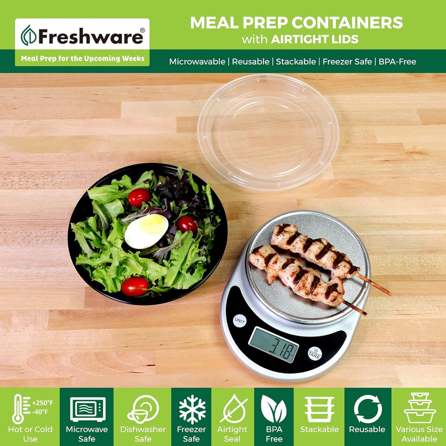 Freshware Meal Prep Bowl Containers [30 Pack] Plastic Bowls with Lids for Soup and Salad, Food Storage Bento Box, BPA Free, Stackable, Lunch Boxes, Microwave/Dishwasher/Freezer Safe (28 oz)