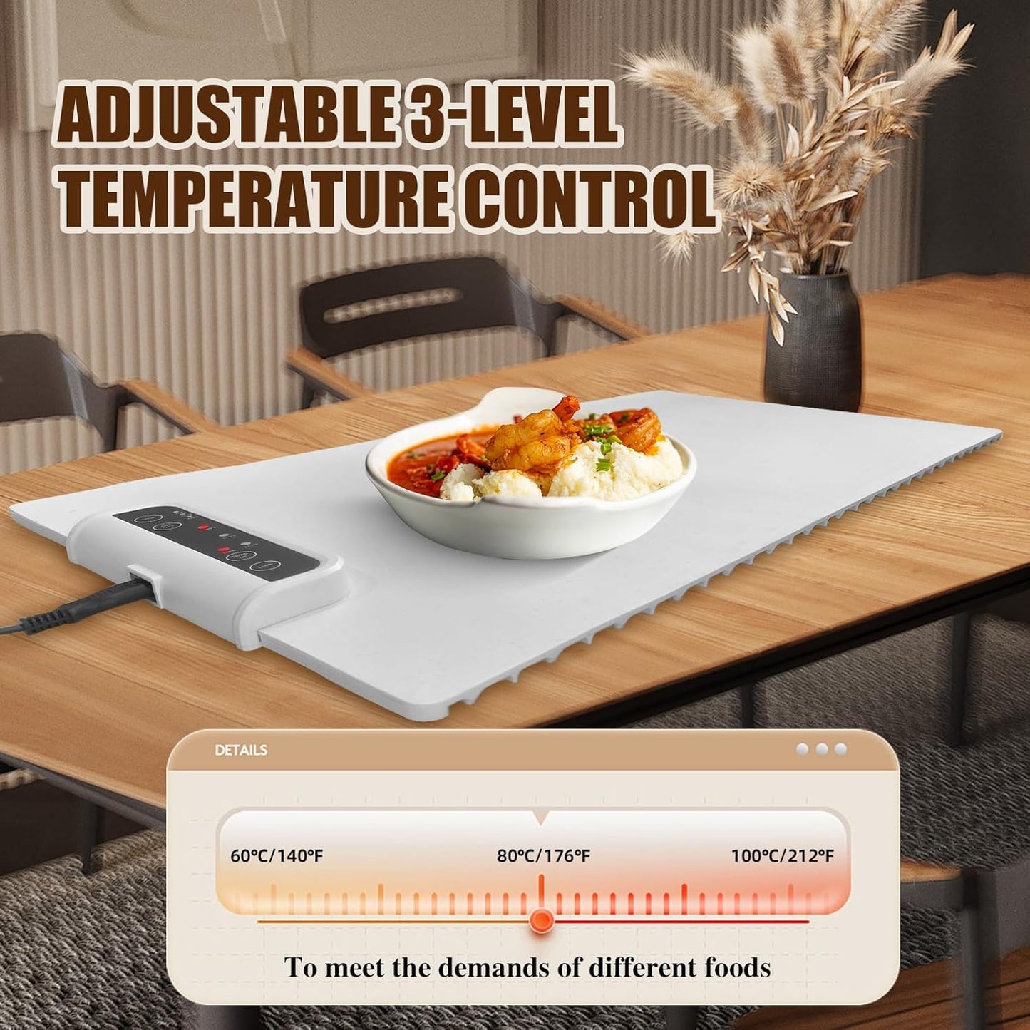 Warming Mat for Food,Electric Warming Tray Full Surface Heating,Food Warmer with Adjustable Temperature, Food Warmers for Parties|Buffets|Gatherings,Rollable and Portable,Auto Shut-Off,Everyday Use