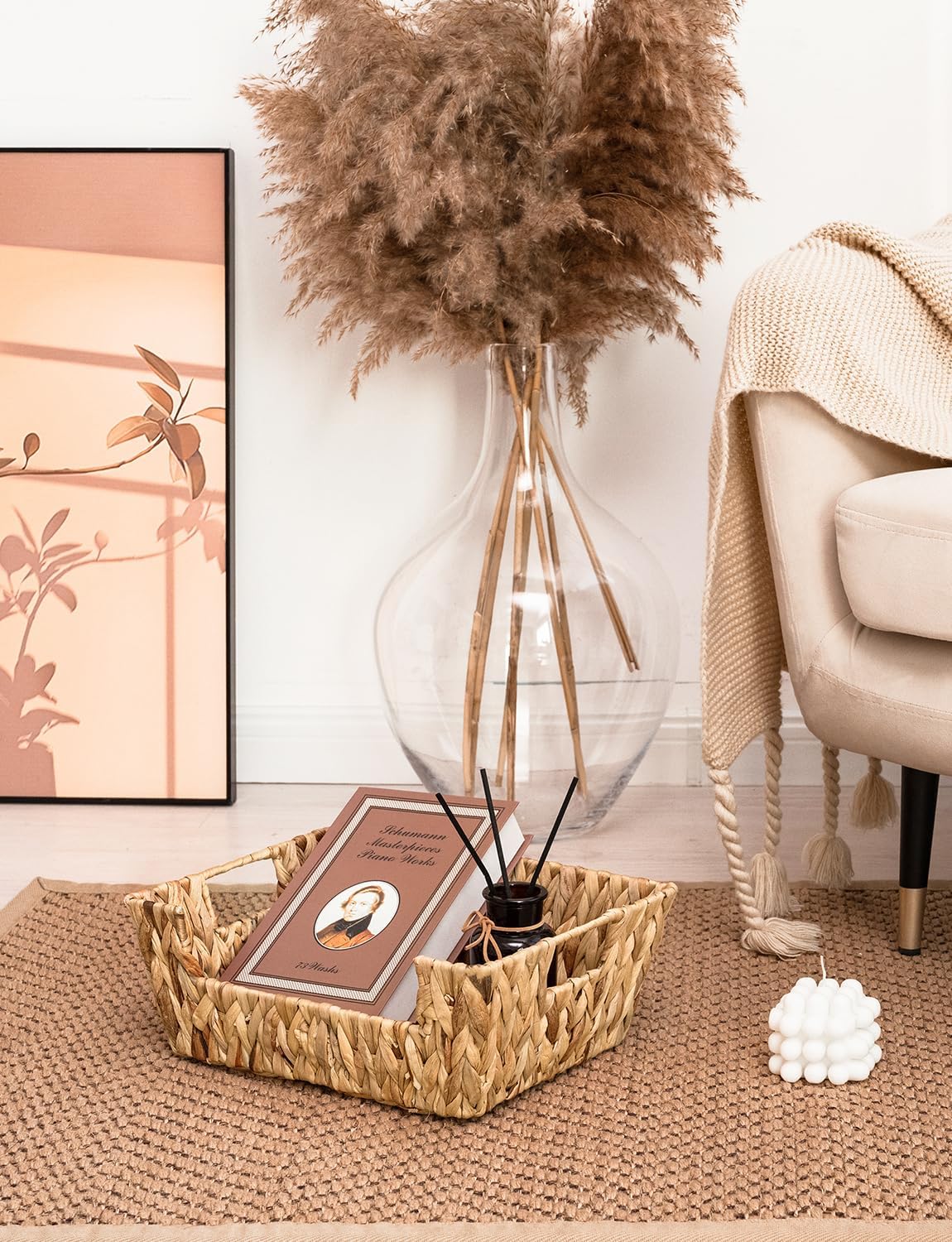 StorageWorks Wicker Basket for Pantry Organizers and Storage, Stackable Water Hyacinth Storage Baskets for Pantry Shelves, 2-Pack