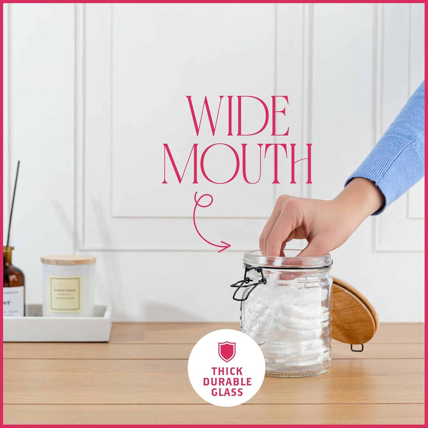 kitchentoolz Glass Storage Jars with Airtight Lids - Set of 3 Mason Storage Containers for Cereal, Coffee & Rice - 23 Ounce Pantry Organizing Canister Set