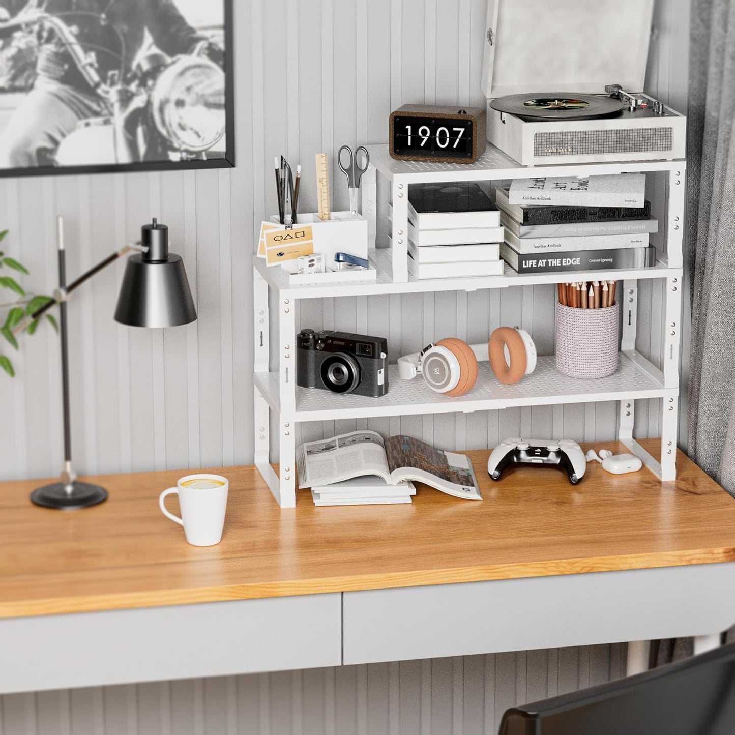 Expandable Spice Rack,Stackable Storage for Cabinet, Multi-Functional Kitchen Shelving,Height-Adjustable,Sustainable Organizer Solution(2Packs/White/Medium)