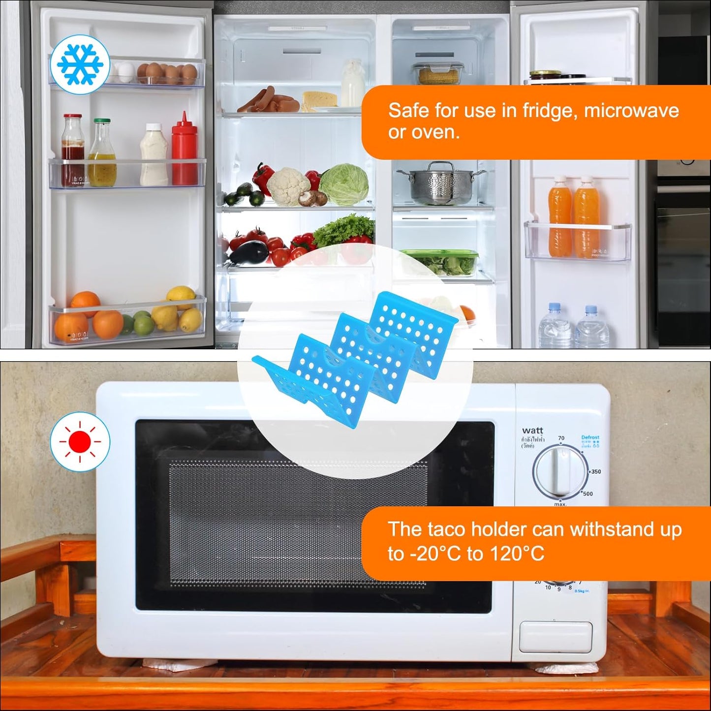 uxcell 8 Pcs Taco Holder Stand, Plastic Taco Plates Hold Up to 3 Tacos, Hollow Carved Taco Shell Holder, Dishwasher Microwave Safe, Blue