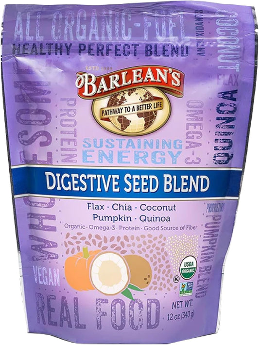 Barlean's Organic Digestive Seed Blend Fiber Supplement with Whole Chia, Ground Flax and Pumpkin Seeds, Quinoa, and Coconut, Rich in Omega 3 and Dietary Fiber, 12 oz