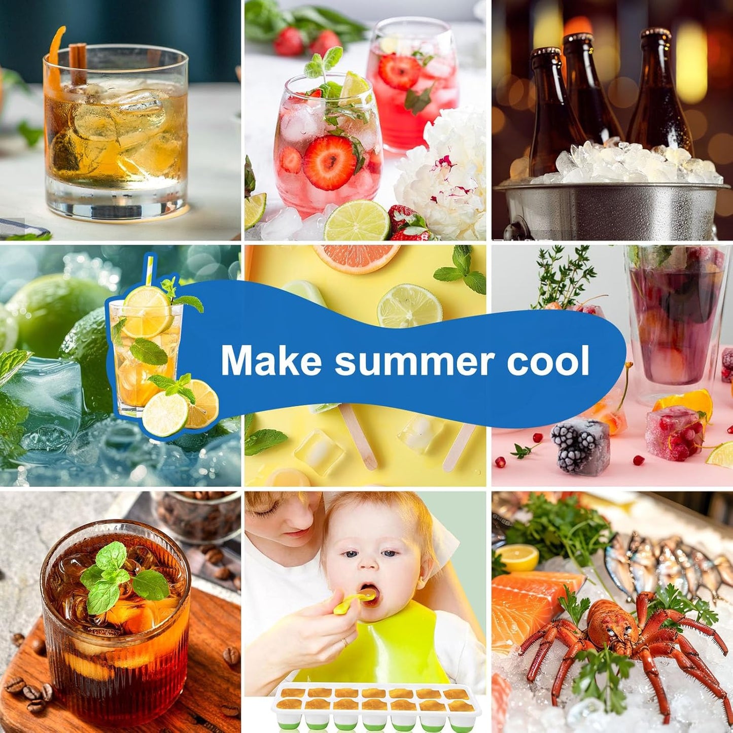 Ice Cube Trays for Freezer with Lids, 4 Pack Silicone & PP Easy-Release Ice Cube Tray, 14 Cubes Each (56 Total), Stackable, BPA Free, LFGB Certified Ice Molds for Drinks, Coffee, Baby Food, Cocktails