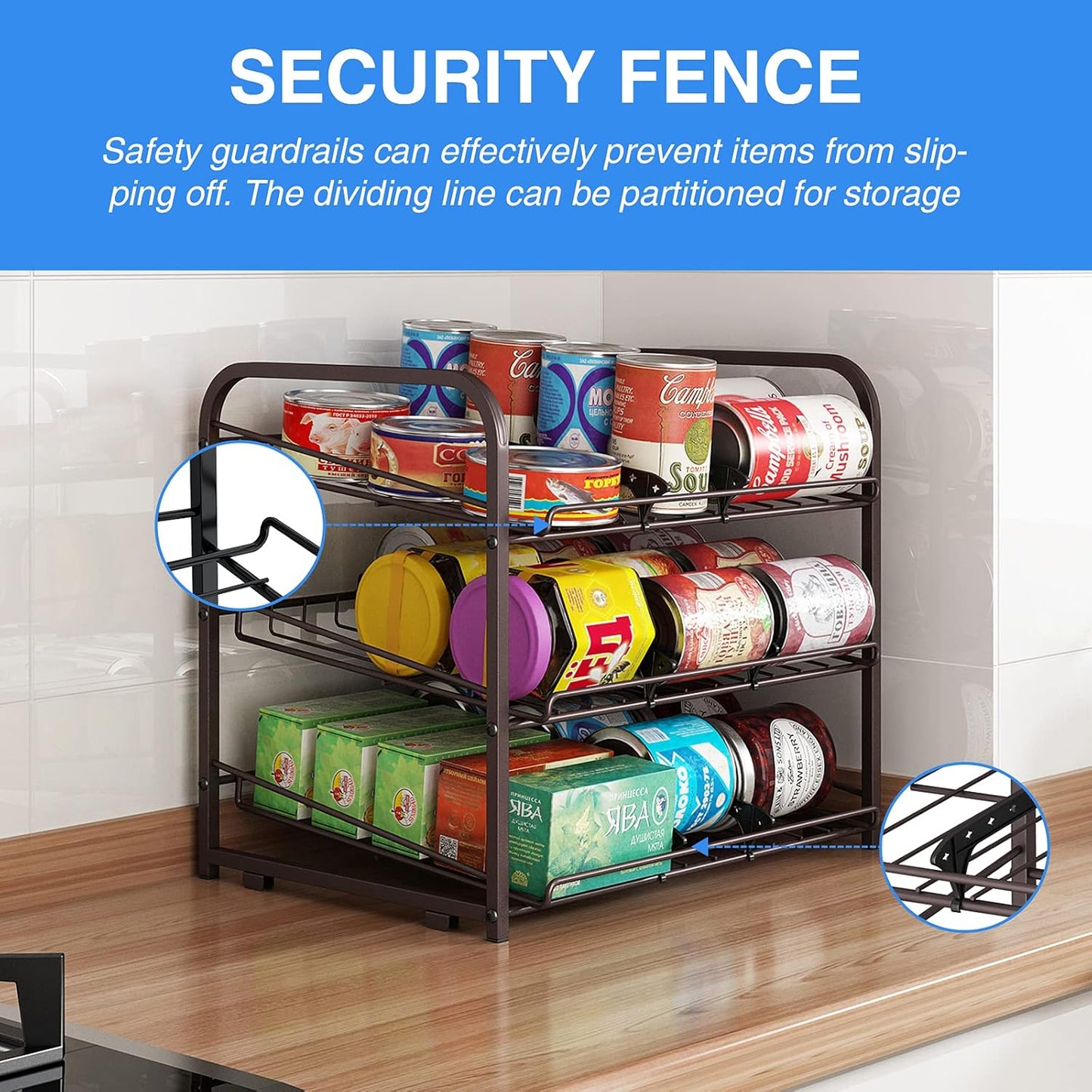 AIYAKA 3 Tier Stackable Can Rack Organizer,for food storage,kitchen cabinets or countertops,Storage for 36 cans,Bronze