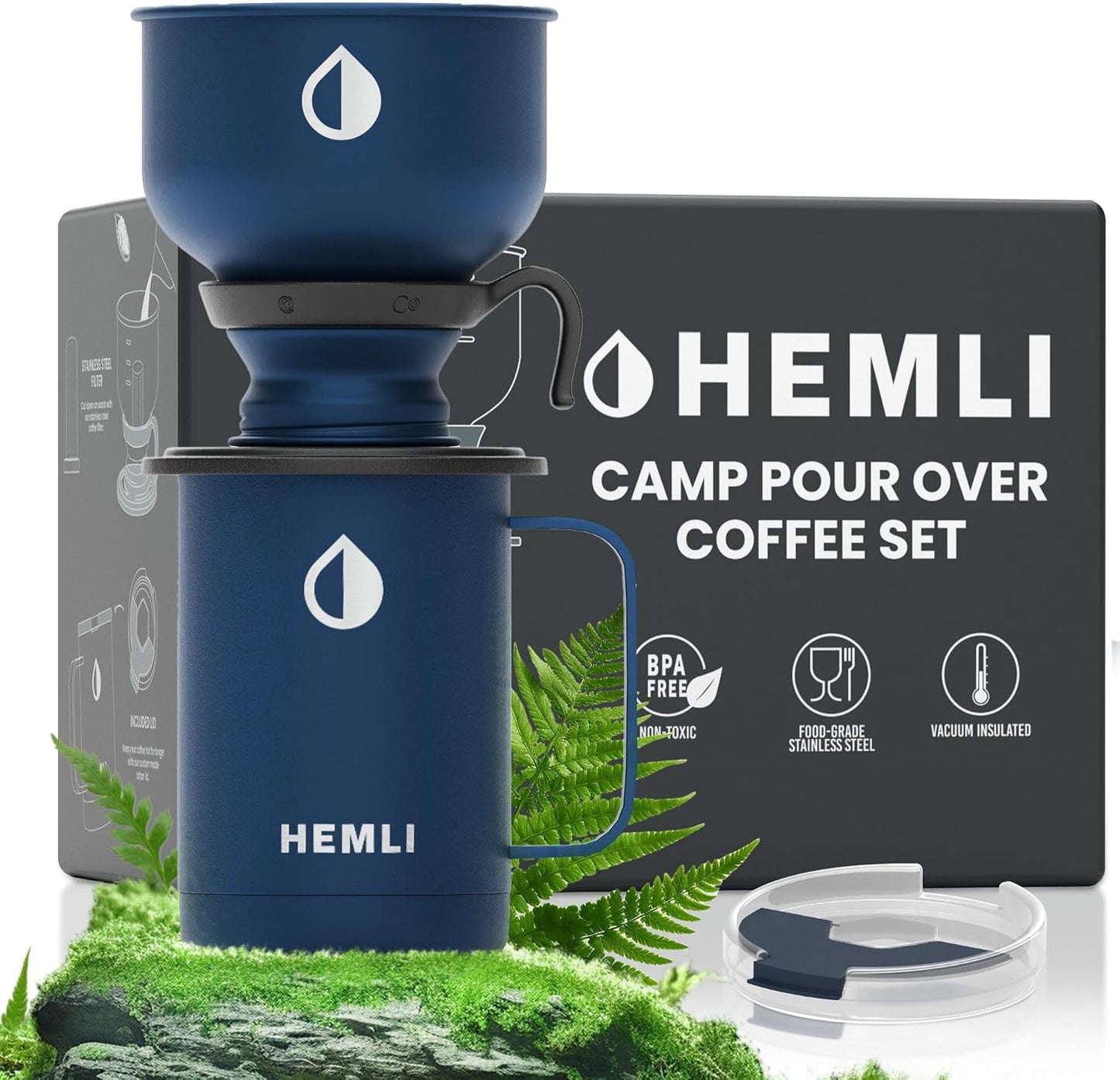 Pour Over Coffee Maker Camp Set – Vacuum Insulated Mug with Leakproof Lid, Stainless Steel Micro Filter, Scratch-Resistant Finish, Portable Coffee Maker for Camping, Travel & Outdoor Adventures