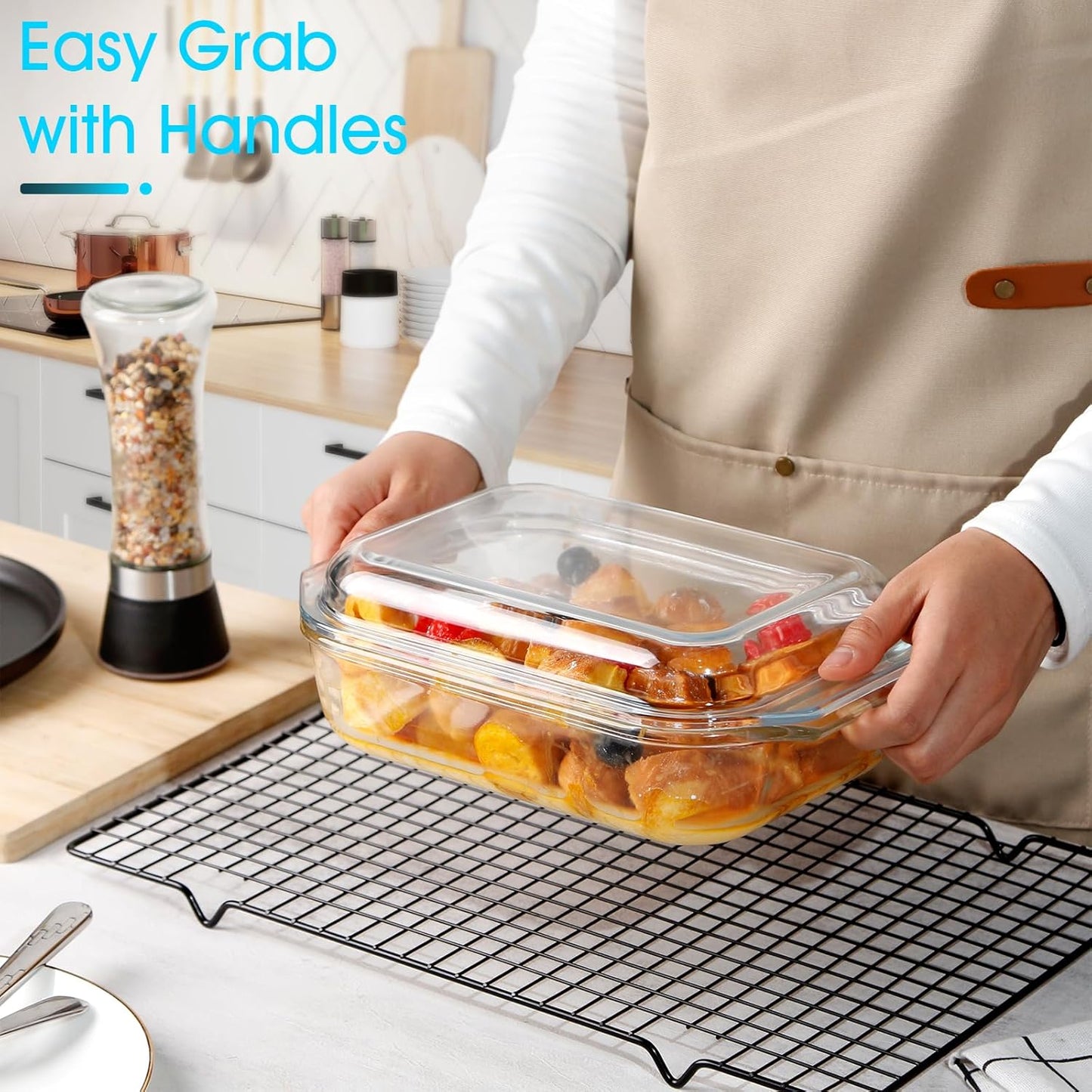 NUTRIUPS 1.4QT Small Glass Casserole Dish With Lid, 8.5×6.1in Rectangular Casserole Dish for Oven